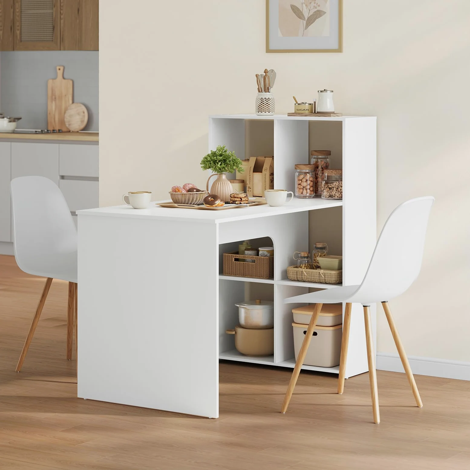 eSituro Scrivania con Libreria a 3 Ripiani, 120 x 63 x 111 cm, Bianca | 6 Scomparti Aperti, Design Salvaspazio, per Studio e Camera da Letto