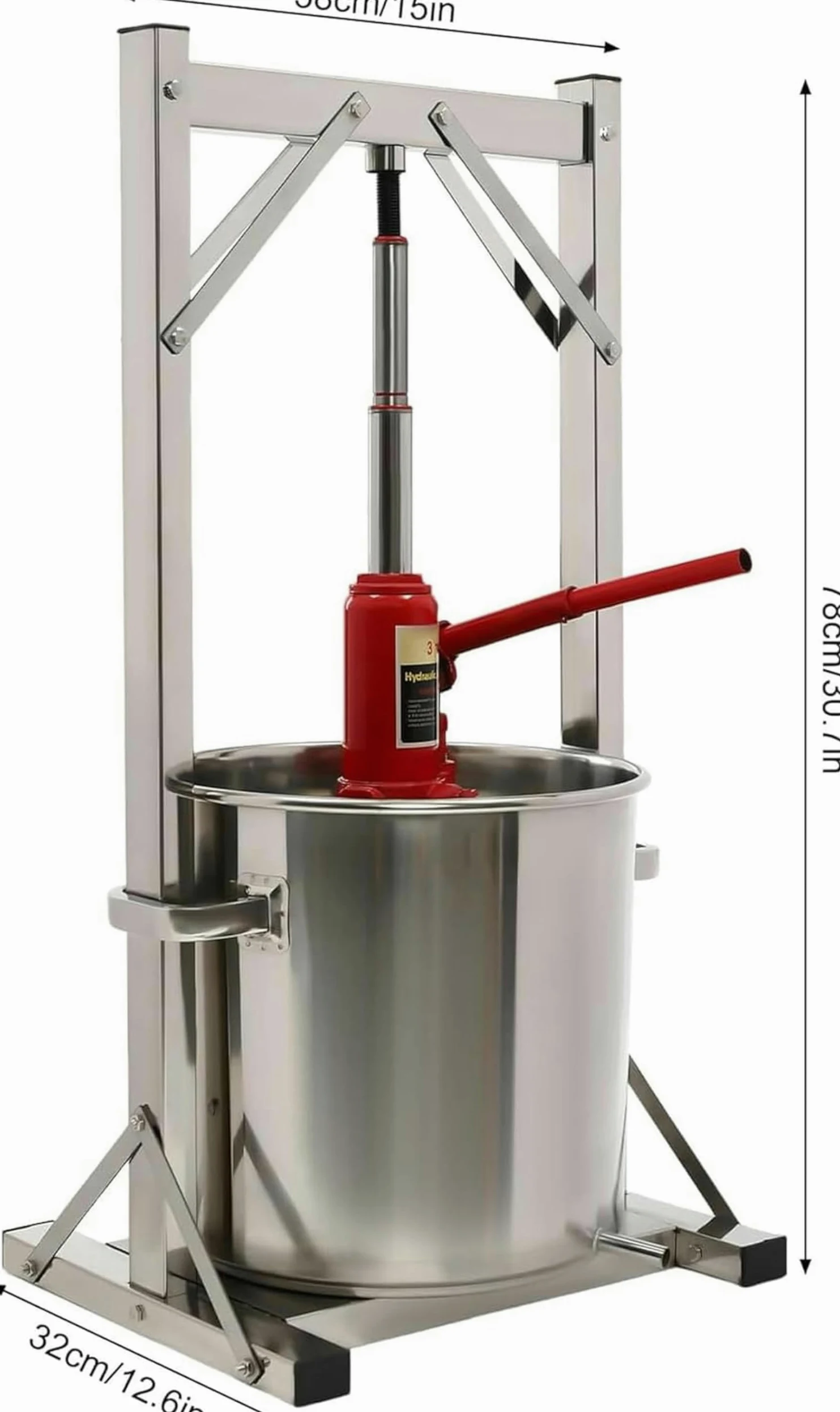 22L/5.8Gal Macchina per la spremitura del vino di frutta, pressa per formaggio, erbe aromatiche, frutta e vino in acciaio inox, spremiagrumi manuale con martinetto idraulico e vassoio sanitario~/