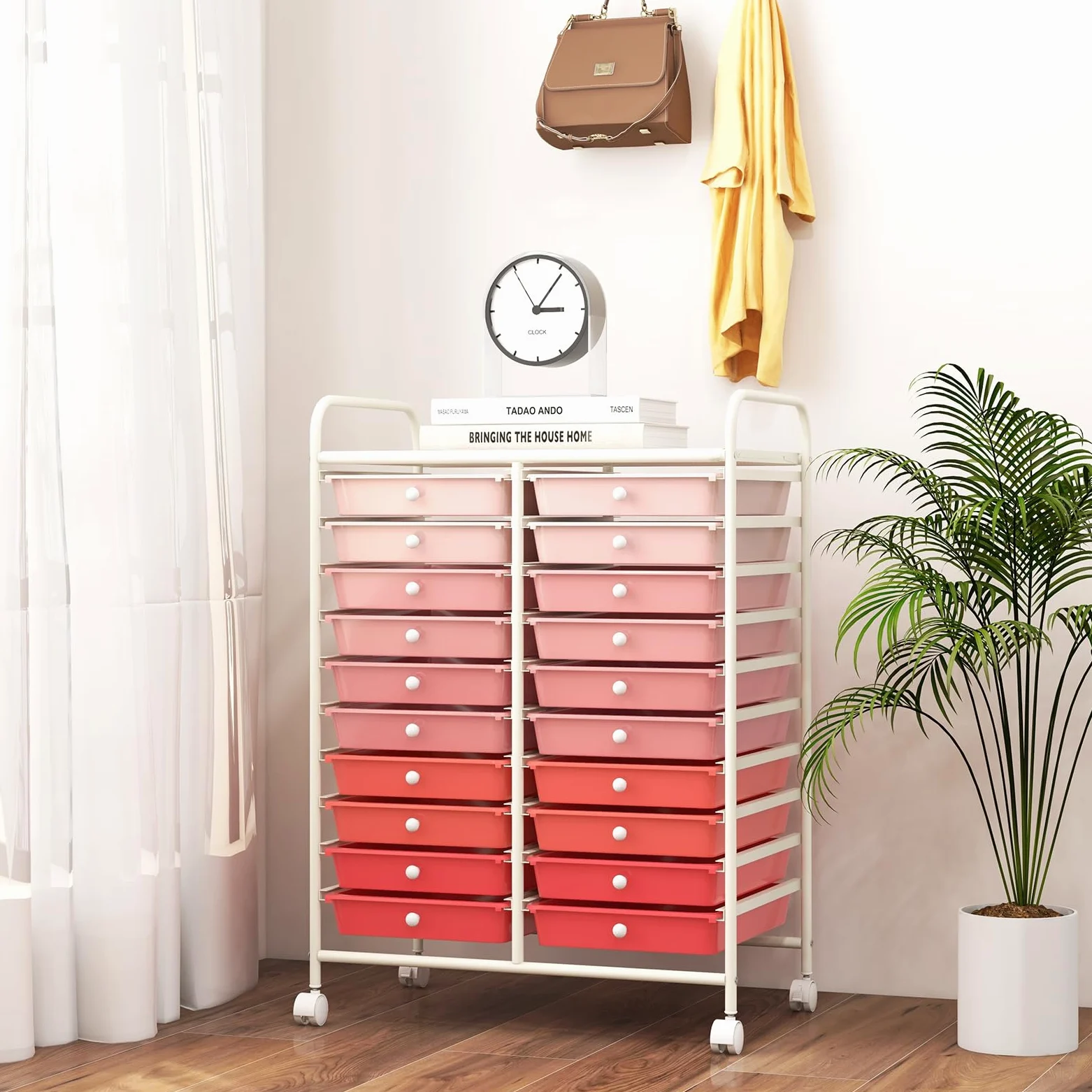 GIANTEX Carrello con 20 cassetti, impilabile, per cassetti, da cucina, bagno, ufficio, 64 x 39 x 88 cm (rosso + rosa)