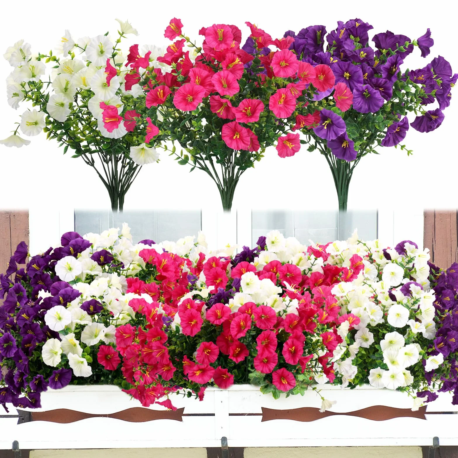 Fiori Finti da Esterno Artificiali UV Resistente Plastica 9 Mazzi Decorazione Balcone Terrazzo Giardino 3 Colori