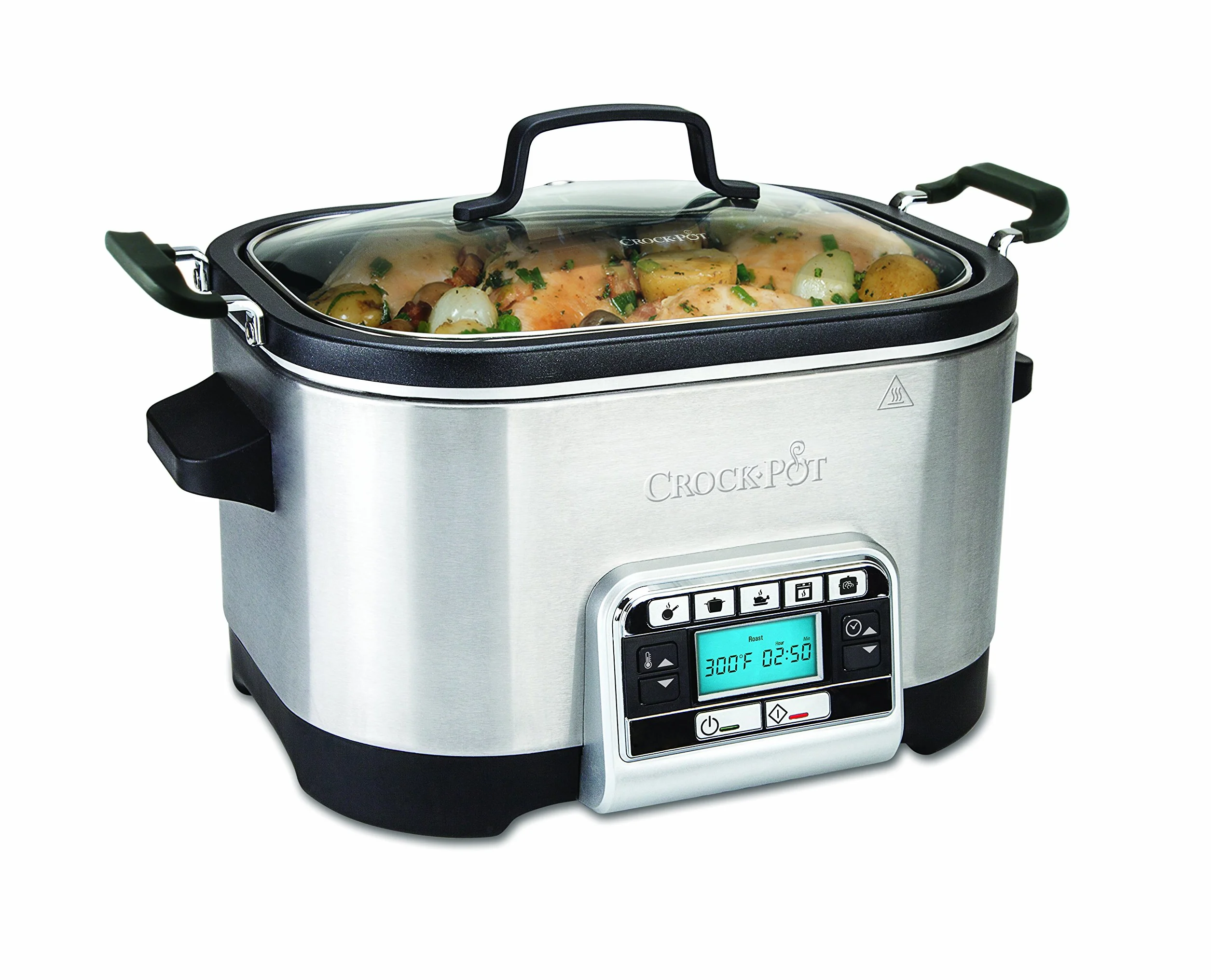 Crock-pot MultiCooker, Capienza da 5.6l, adatta fino a 6 persone, Digitale e Programmabile, 5 Modalità di Cottura Preimpostate: Slow Cook, al Forno, a Vapore, Rosolatura, Arrostitura, 240W,Argento
