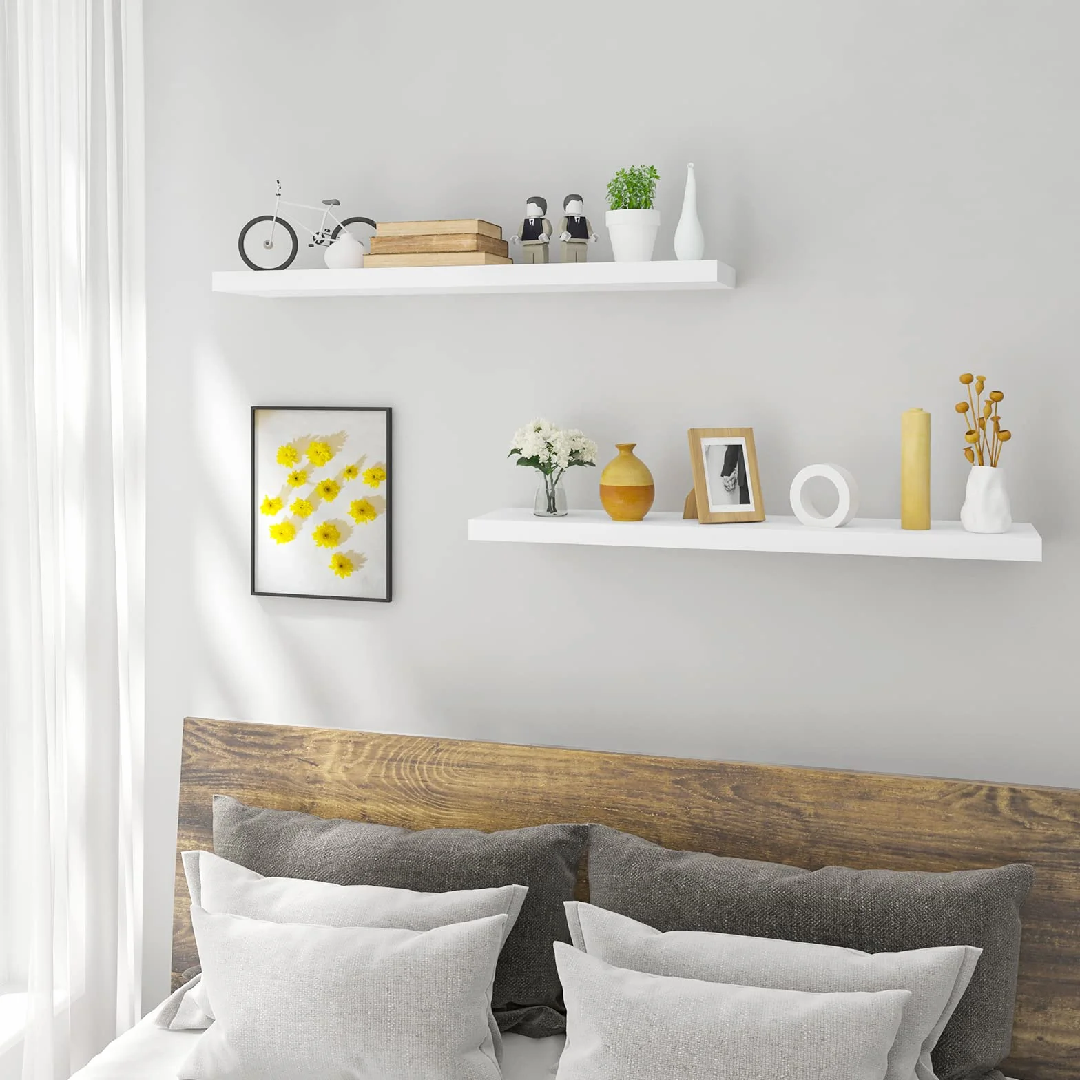 WOLTU Mensola da Parete in Legno MDF Bianca set di 2