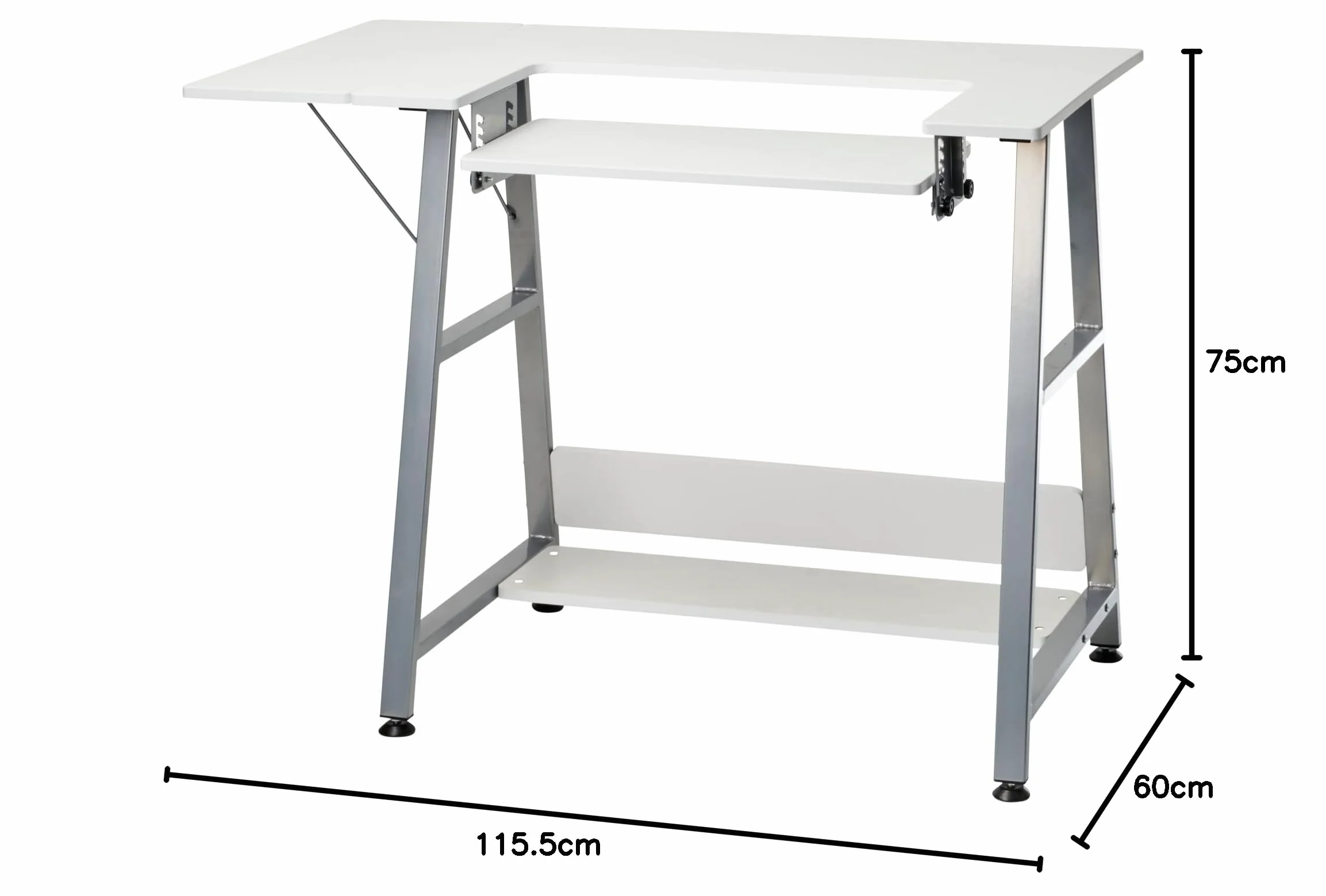 Tavolo da Cucito Piccolo Bianco con Gambe Argento per Macchina da Cucire con Piattaforma Regolabile