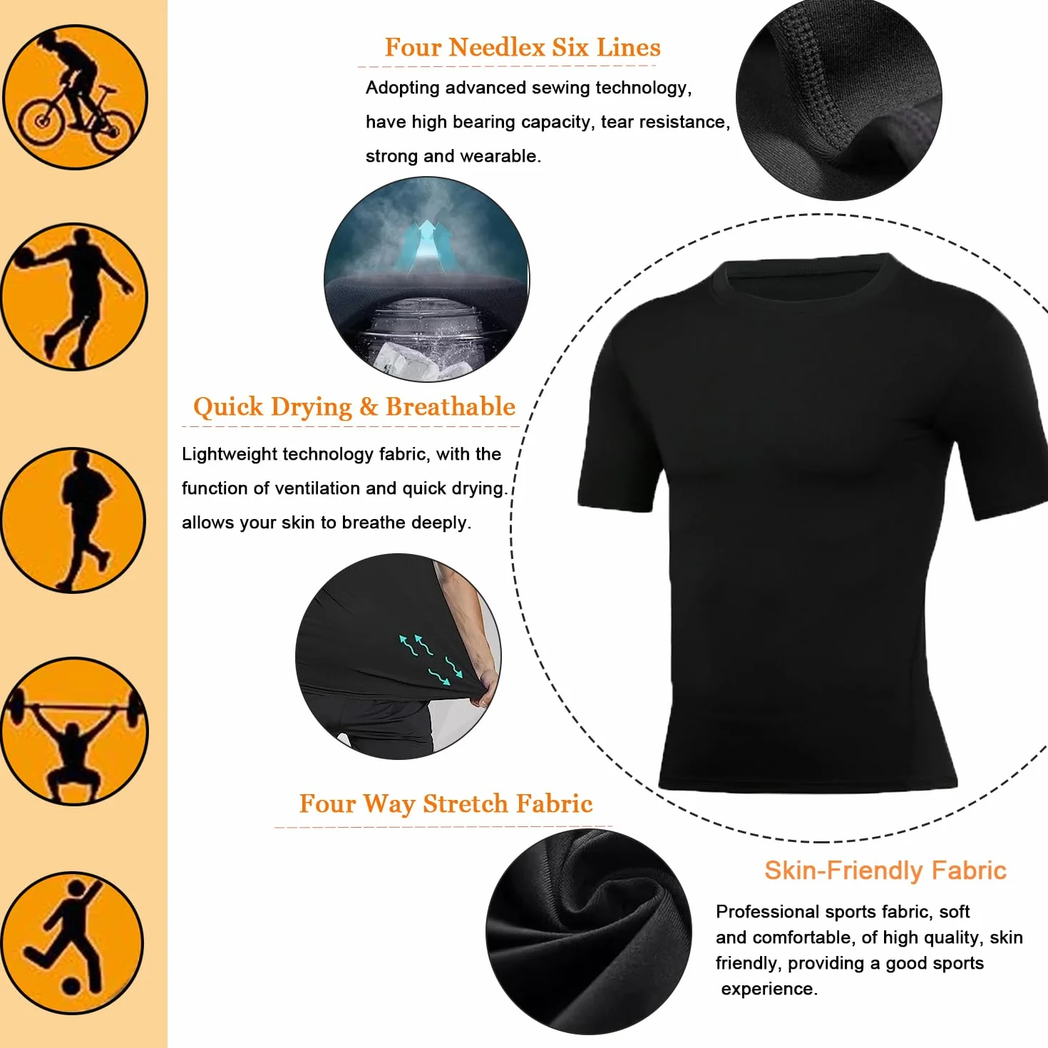 Maglietta Compressione Uomo Maglia Manica Corta,Camicia per Allenamento Correre Ciclismo Traspirante Rapida Asciugatura Sports Top,per Palestra Sportiva