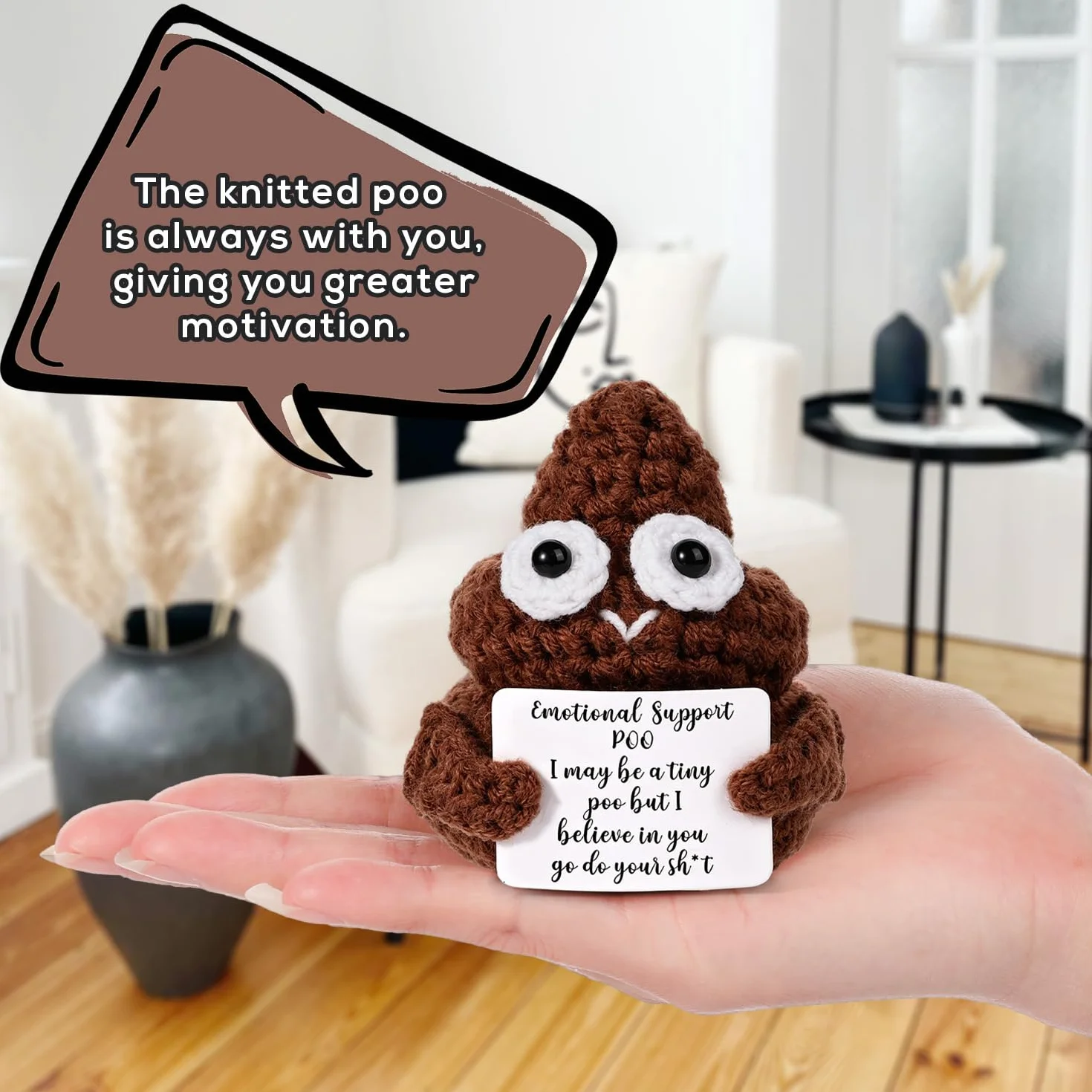 BOXOB Mini Divertente Cacca Positiva, Interessante Bambola di Cacca di Lana Lavorata a Maglia da 7,5cm Bambola di Cacca per Regali di Compleanno Decorazione per Feste di Incoraggiamento (Marrone)