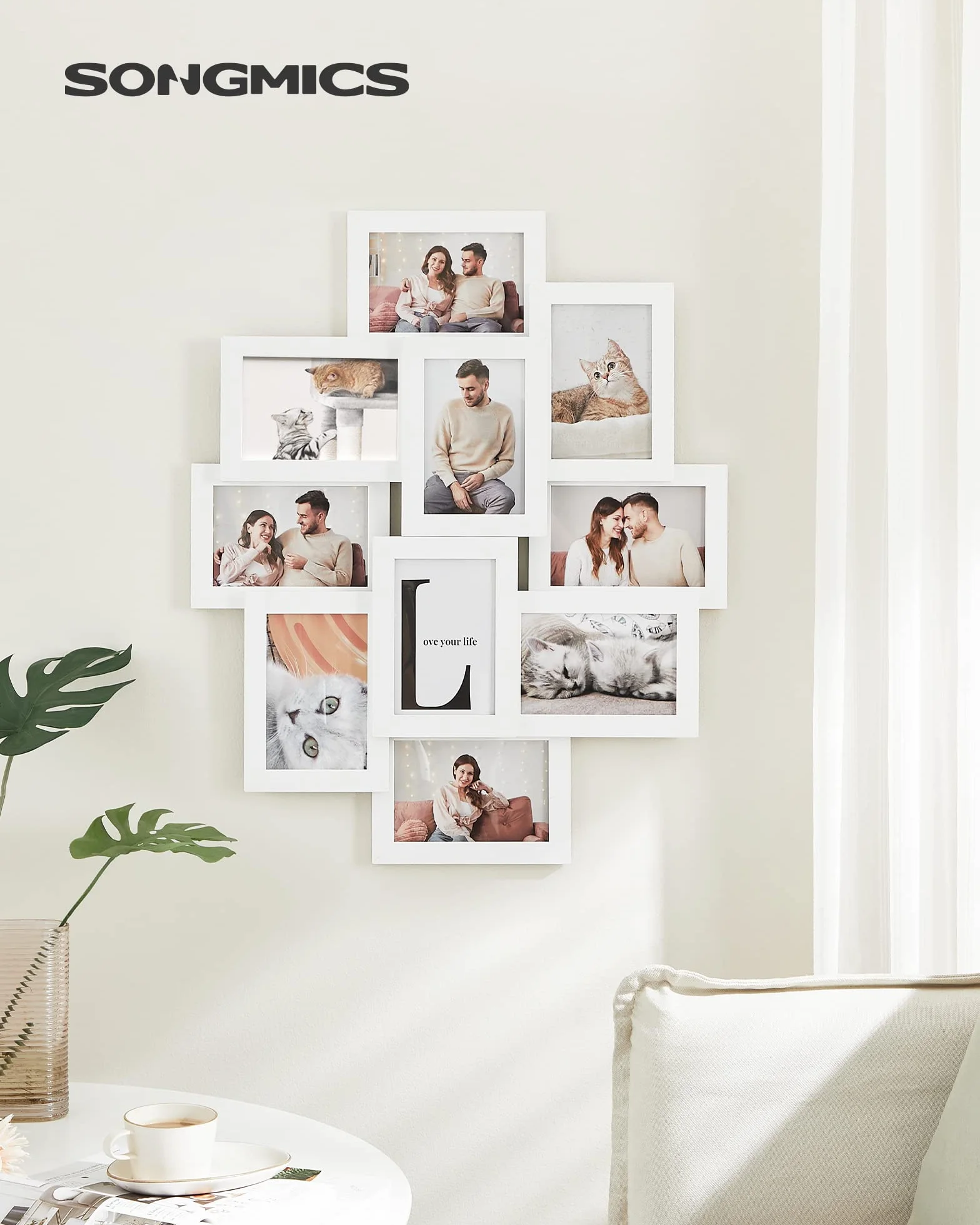 SONGMICS Cornici per Foto 10x15 cm, Set da Parete, Decorazioni Murali, Bianco Nuvola RPF20WT