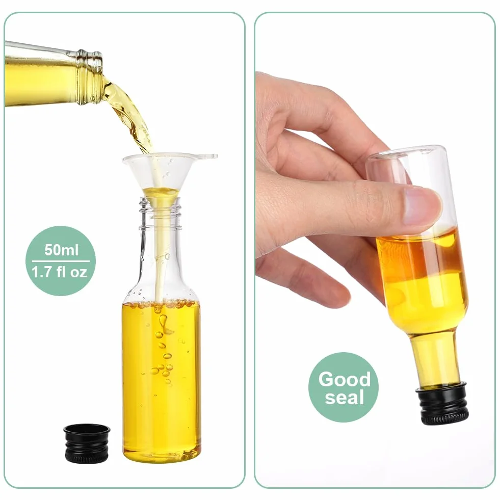 HOTUT Mini Bottiglie Per Liquore 18PZ 50 ml Plastica Riutilizzabili Vuote con Tappi a Vite