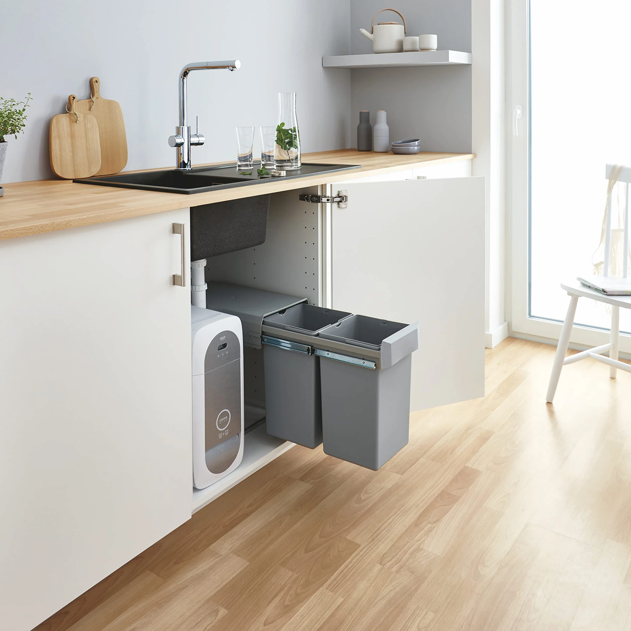 GROHE Bidone Spazzatura, raccolta differenziata, per basi sottolavello dotate di sistemi ad anta battente, larghezza mobile minima 30 cm, 40855000