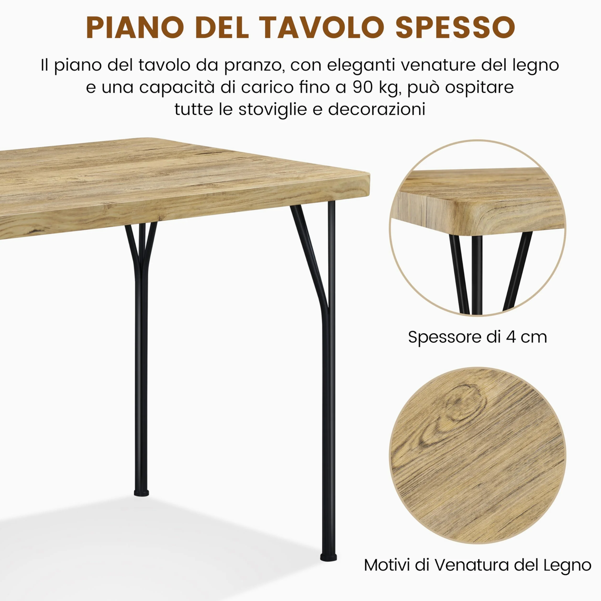 Yaheetech Tavolo da Pranzo con 4 Sedie Industriale Set 5 Pezzi Mobili da Bar Cucina Soggiorno Retro Salvaspazio in Legno e Metallo Marrone Tavolo 110x70x76.5cm Piano Spesso 4cm