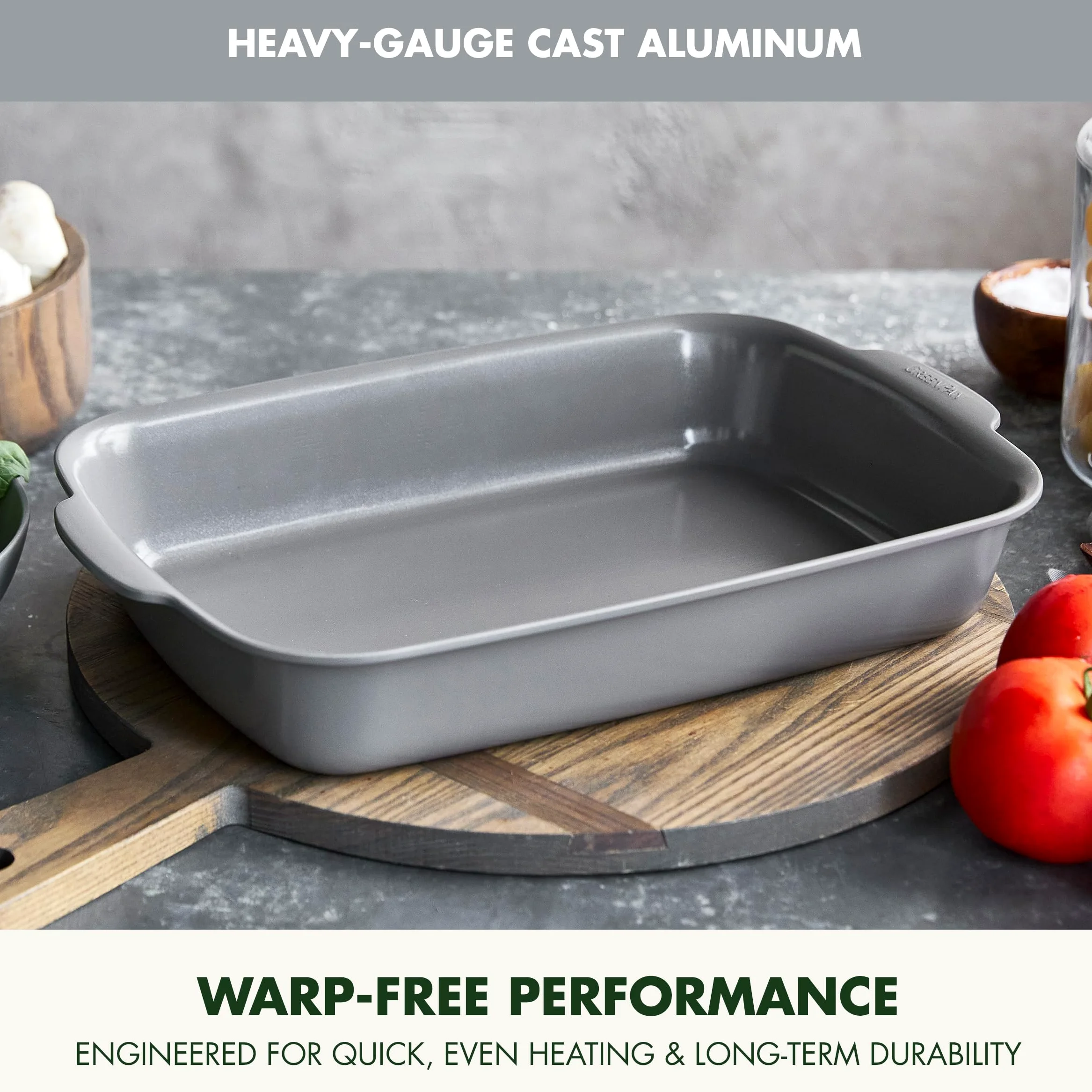 Greenpan Premiere Ovenware Healthy Ceramic antiaderente 33 x 22,9 cm, rettangolare in alluminio pressofuso, senza PFAS, grigio