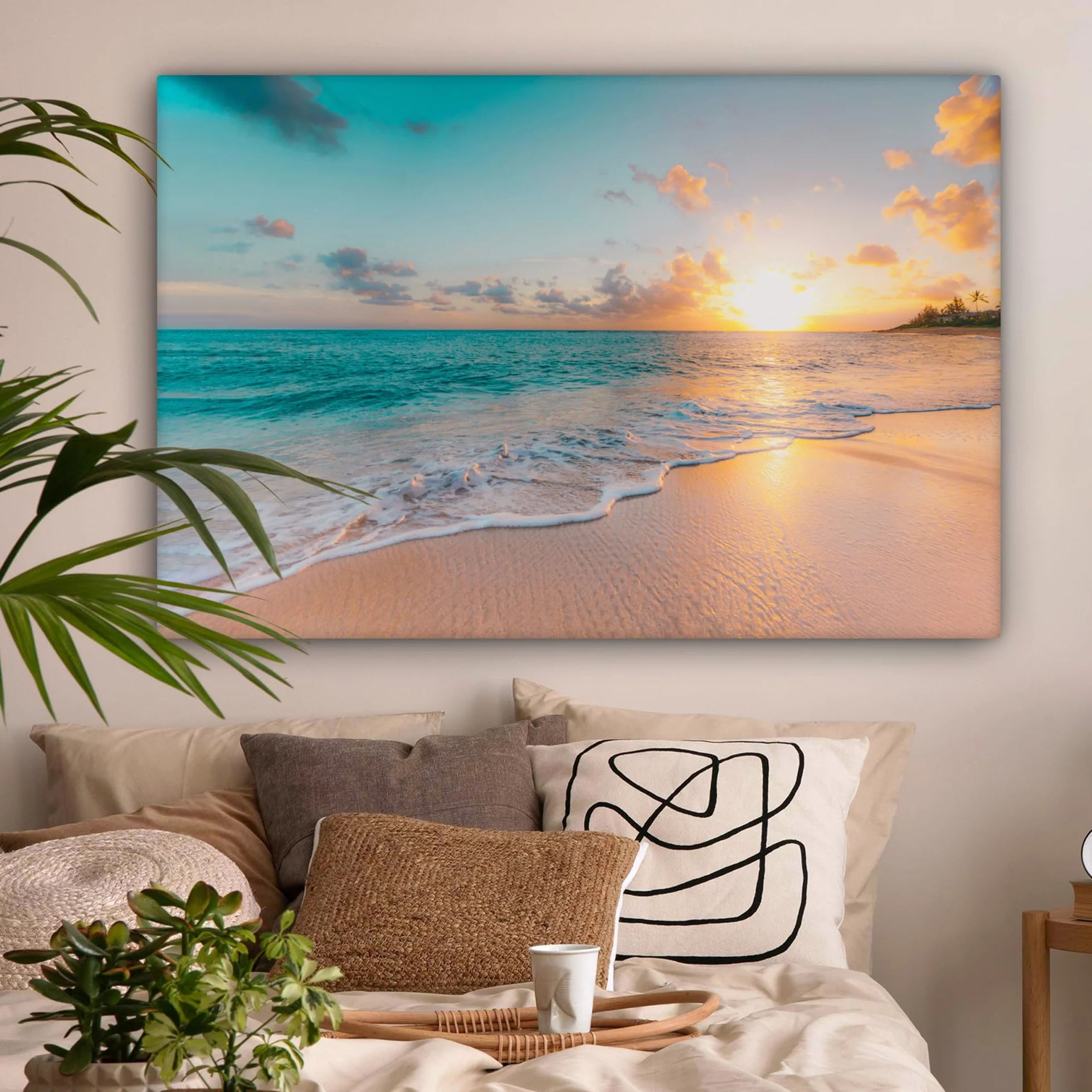MuchoWow Quadro Camera Da Letto 120x80 cm Tela Stampe Poster Tramonto Spiaggia Mare Blu