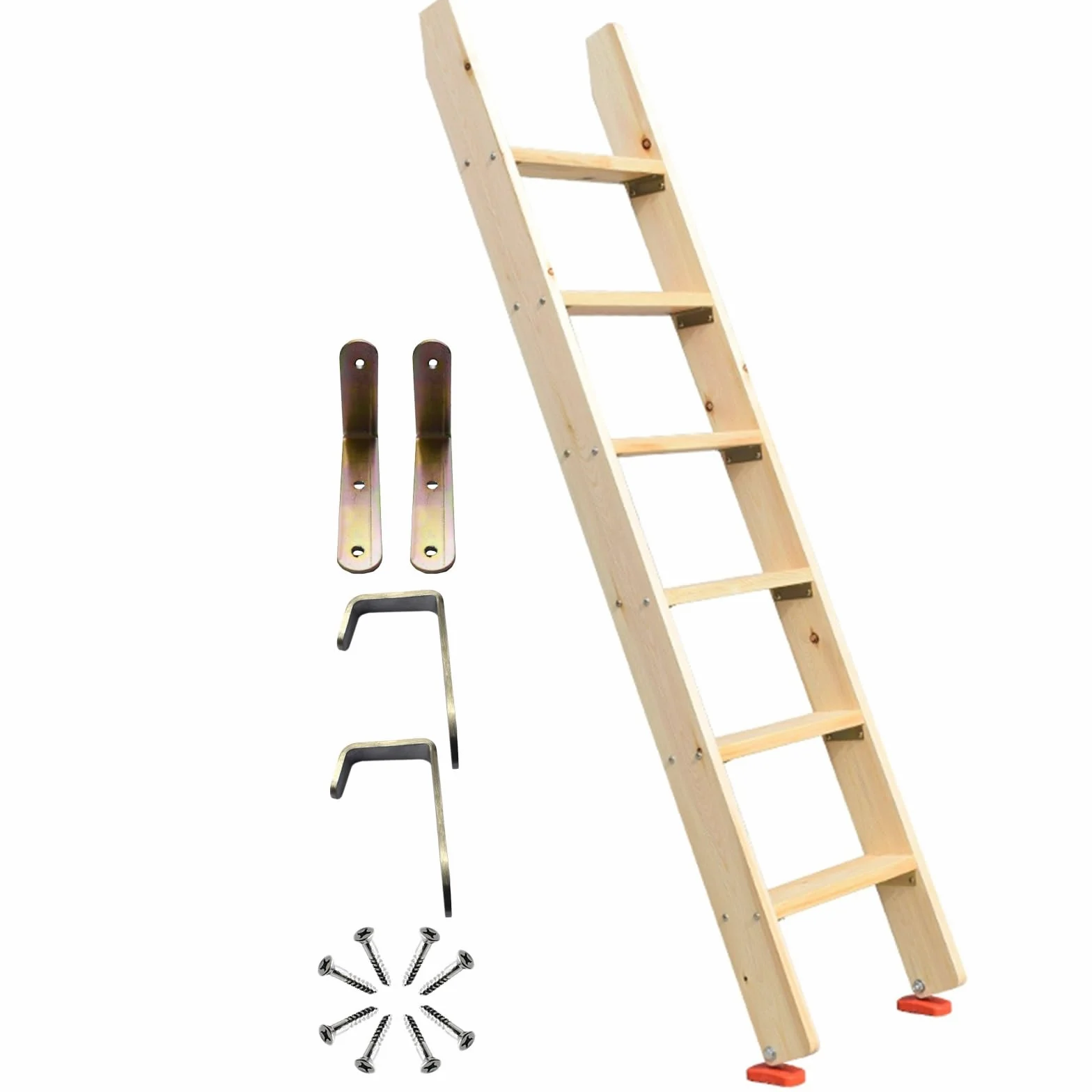 Scala per Letto a Castello con gradini Larghi 3,9" e Ganci, staffe e Piedini in Gomma, Scala di Ricambio Leggera, Scala in Legno per Letto a soppalco Matrimoniale per dormitorio, Camper, Cam