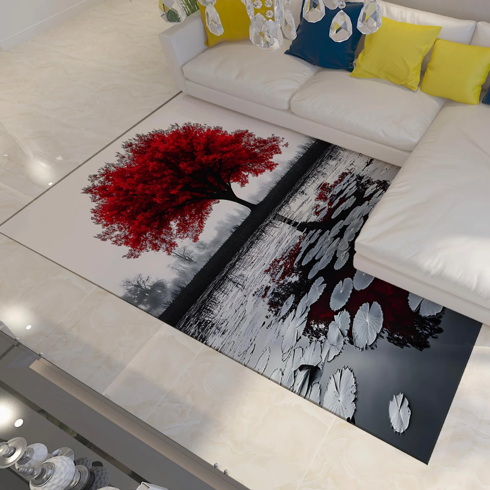 Tappeti per l'area delle ninfee Tappeto sottile per laghetto di riflessione dell'acero rosso per soggiorno Camera da letto Spa Yoga Room Tappetino antiscivolo per porta d'ingresso 100 x 200 cm