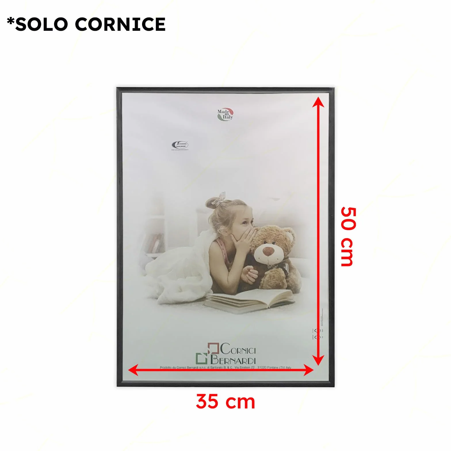 Sicignano | Cornice Bombata Moderna 35x50 cm in Legno Nero con Pannello MDF Robusto Vetro Crilex - Portafoto da Parete Orizzontale Verticale, per Foto Quadri Poster Documenti Diploma Laurea
