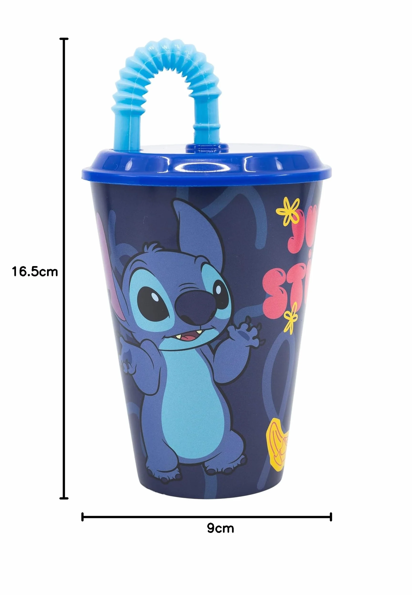 Disney Stitch Bicchiere plastica bambini 430 ml senza BPA riutilizzabile con cannuccia coperchio