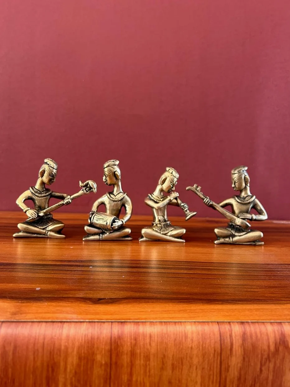 Joyful - Set musicale in ottone, 4 pezzi, collezione di idoli musicisti per regali di ritorno al matrimonio, regalo di nozze, set musicista in ottone, 11,4 cm, set di musicisti popolari tribali per la