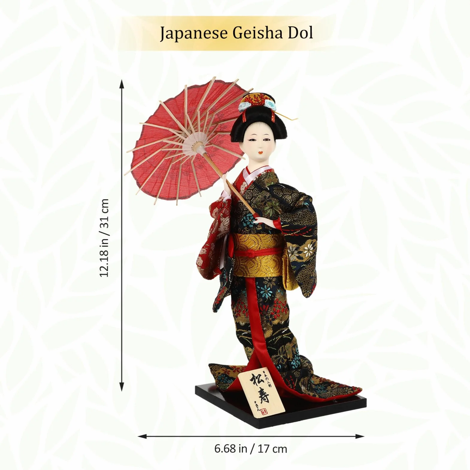 Bambola Geisha Giapponese in Legno Artigianale 12.20x4.72x4.72In Decorazione Desktop Kimono Figurina da Collezione