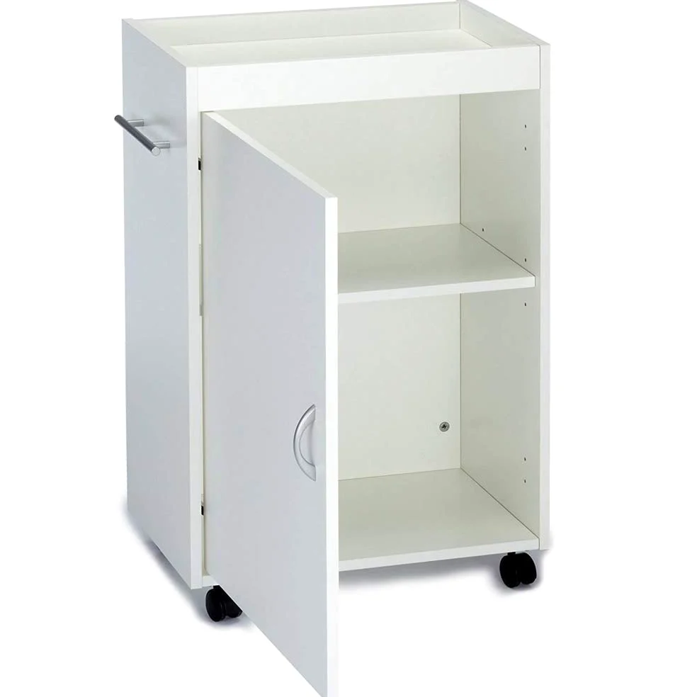 BAKAJI Carrello Bagno Cucina in Legno MDF con Anta 3 Ripiani e 4 Ruote Girevoli Dimensioni: 50 x 32 x 77,5 cm Mobiletto Trolley Salvaspazio Colore Bianco