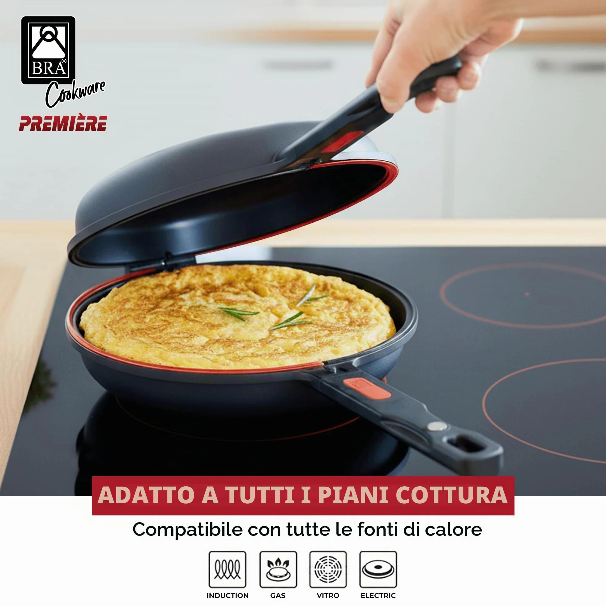 BRA Dupla Premiere Padella doppia per frittata in alluminio fuso 24 cm antiaderente a triplo strato senza PFOA