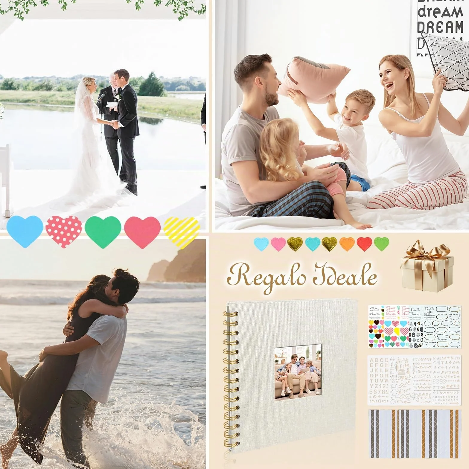 Album Foto 20,5x20,5 cm, 20 Pagine Libro Foto da Personalizzare - Album Scrapbook da Completare, Libro ad Anelli per Bebè, Matrimonio, Compleanno