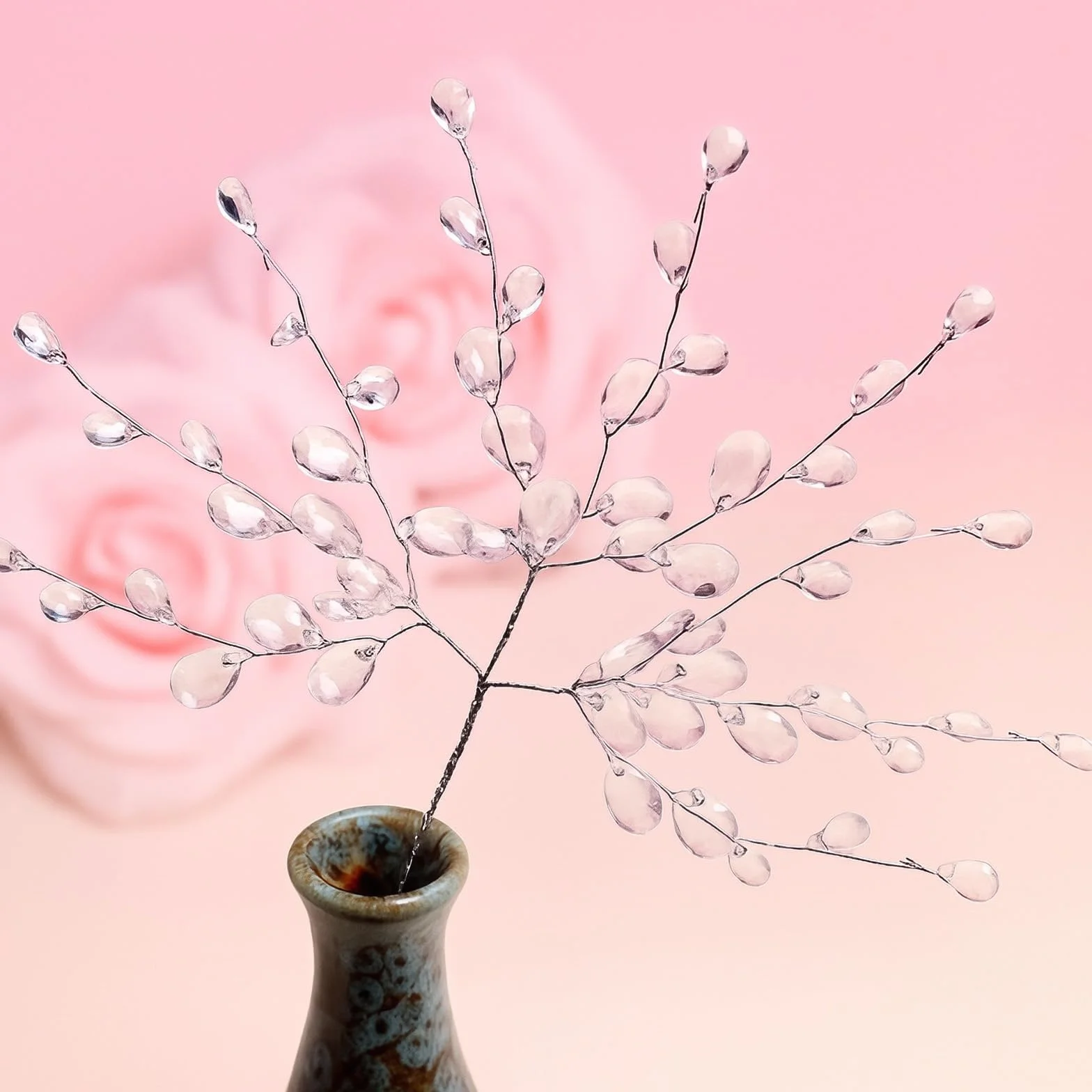 Confezione da 20 rami decorativi in cristallo acrilico trasparente – rametti decorativi con perline lucide per decorazioni per rametti natalizi, casa, vaso, festa, DIY e decorazioni invernali, 16cm