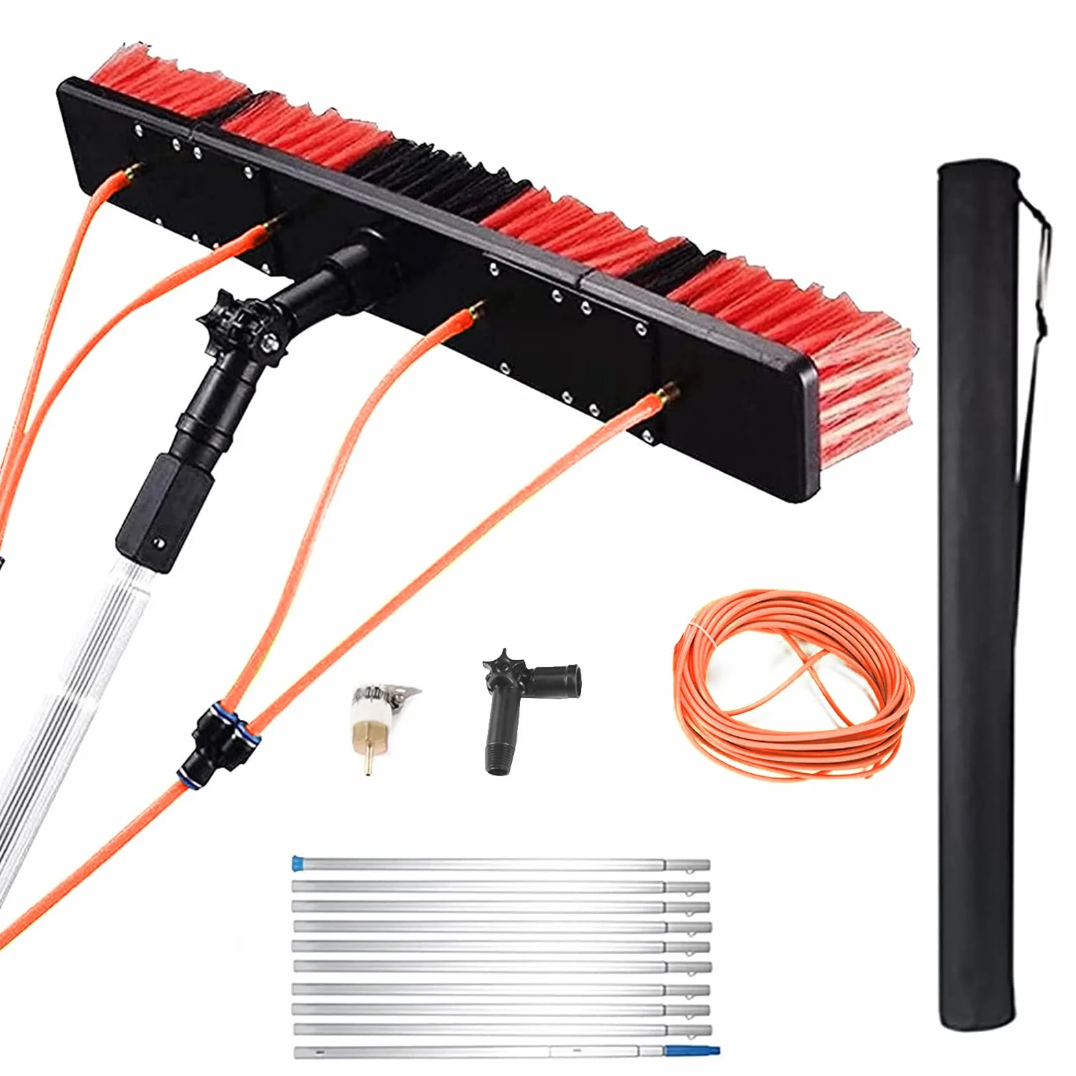 MENAYODA 5-10m Asta telescopica con alimentazione idrica, spazzola di pulizia con manico telescopico estensibile per pannelli solari fotovoltaici, finestre, spazzola per lavaggio auto (asta da 10m
