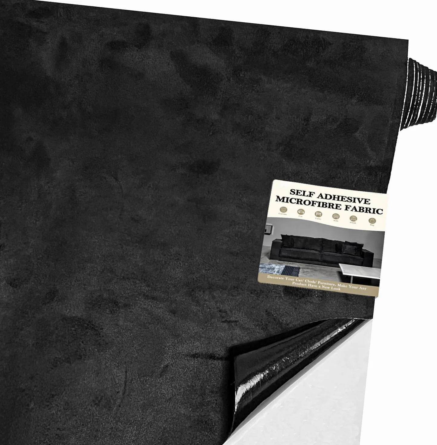 Tessuto Autoadesivo in Microfibra,150x40cm Tessuto Adesiva per Auto,Elasticizzato in Velluto,Effetto Pelle Scamosciata per Interni Auto (Nero, 300 * 50cm)