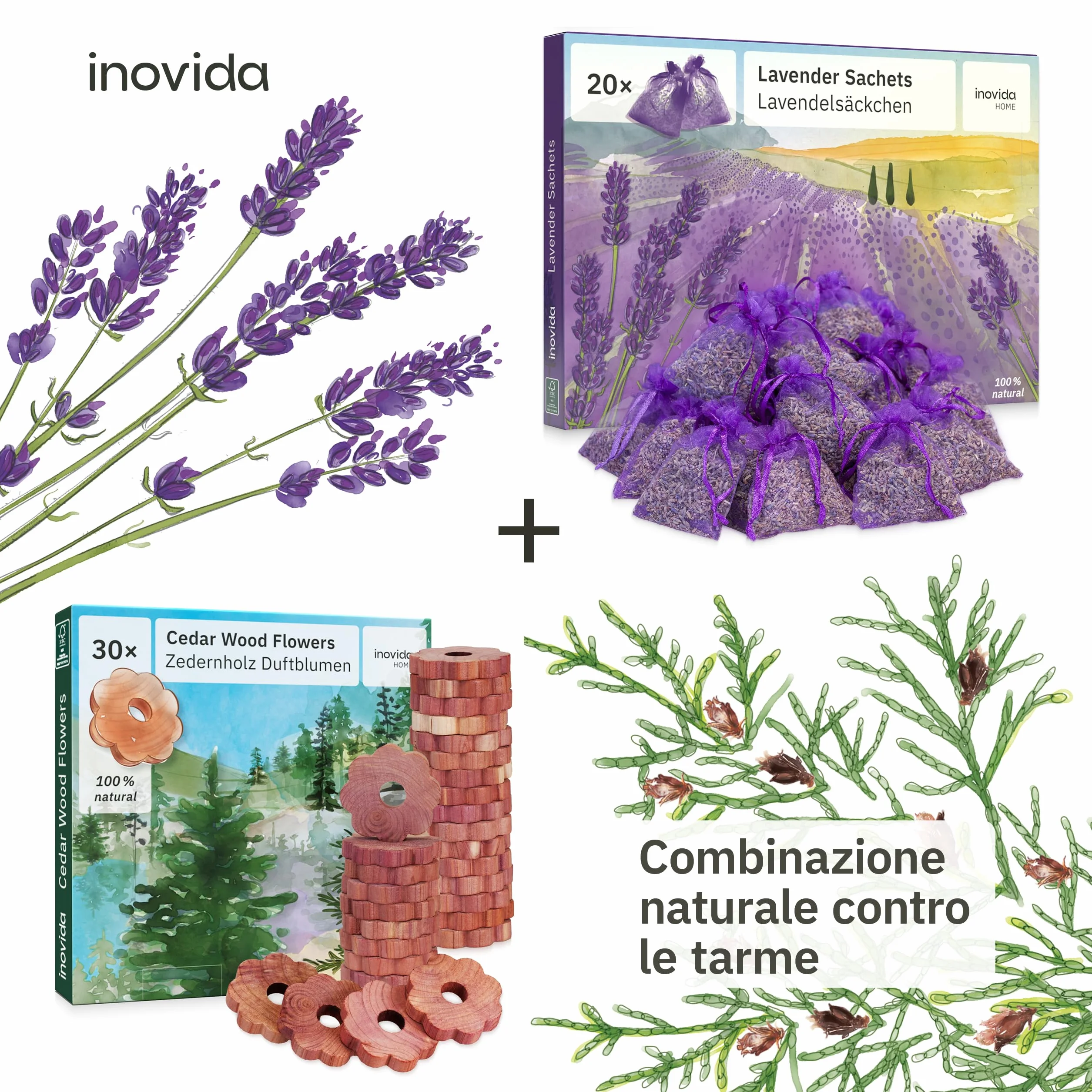 Sacchetti Profumati Lavanda: 20x Lavanda Vera Essiccata – Protezione Antitarme per gli Armadi – Sacchetti Profumatori per Armadio e Guardaroba – Profumatori Armadio – Profumo per Armadio – inovida