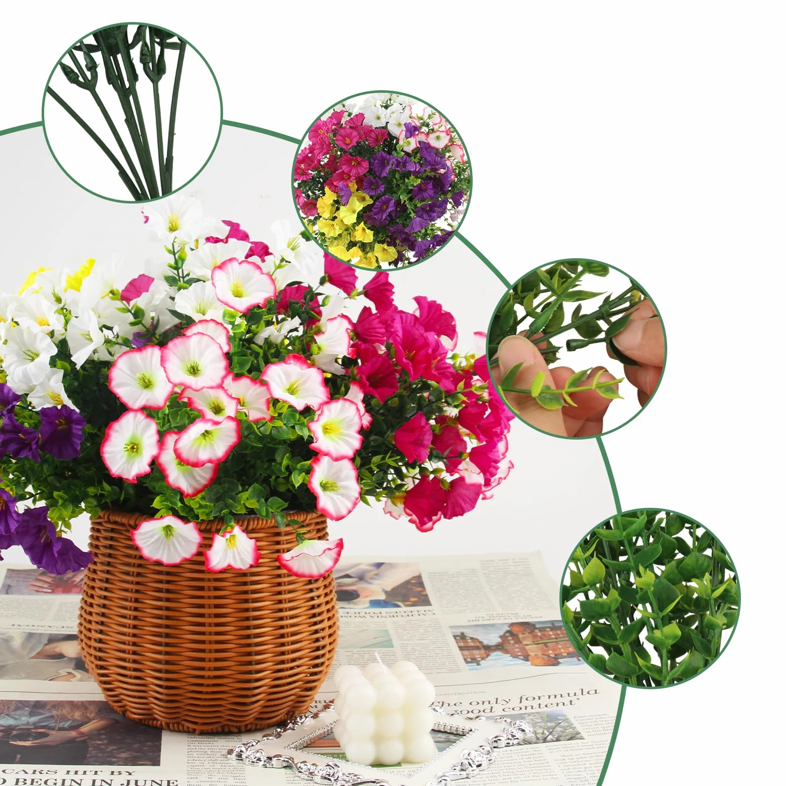 Fiori Finti da Esterno Petunie Artificiali Protezione UV Mazzi 10 Decorazione Giardino
