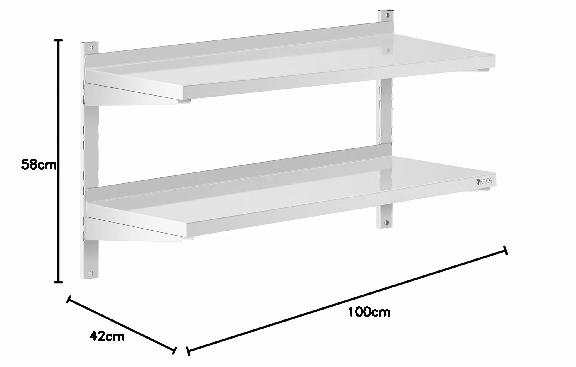 Royal Catering Mensola in Acciaio Inox 2 Ripiani RCWR-1000.4 (40 x 100 cm, 40 kg, Acciaio Inox)
