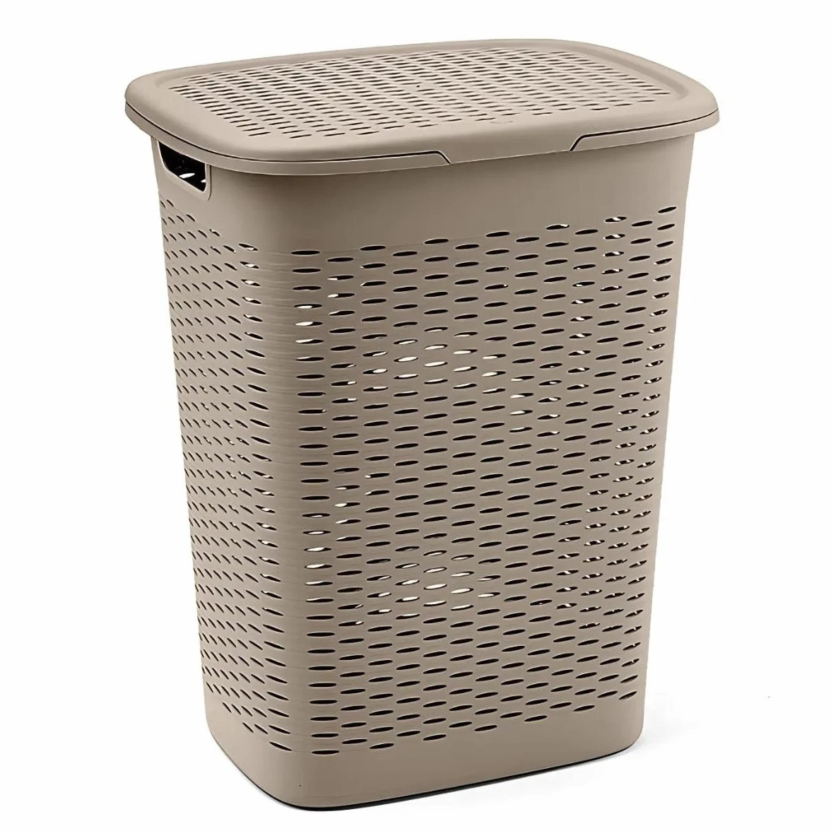 Tomaino - Cesto Portabiancheria in Plastica - Contenitore Biancheria Sporca da Bagno - Cesta Porta Vestiti e Panni Sporchi con Coperchio Salvaspazio 47 Litri (Tortora)