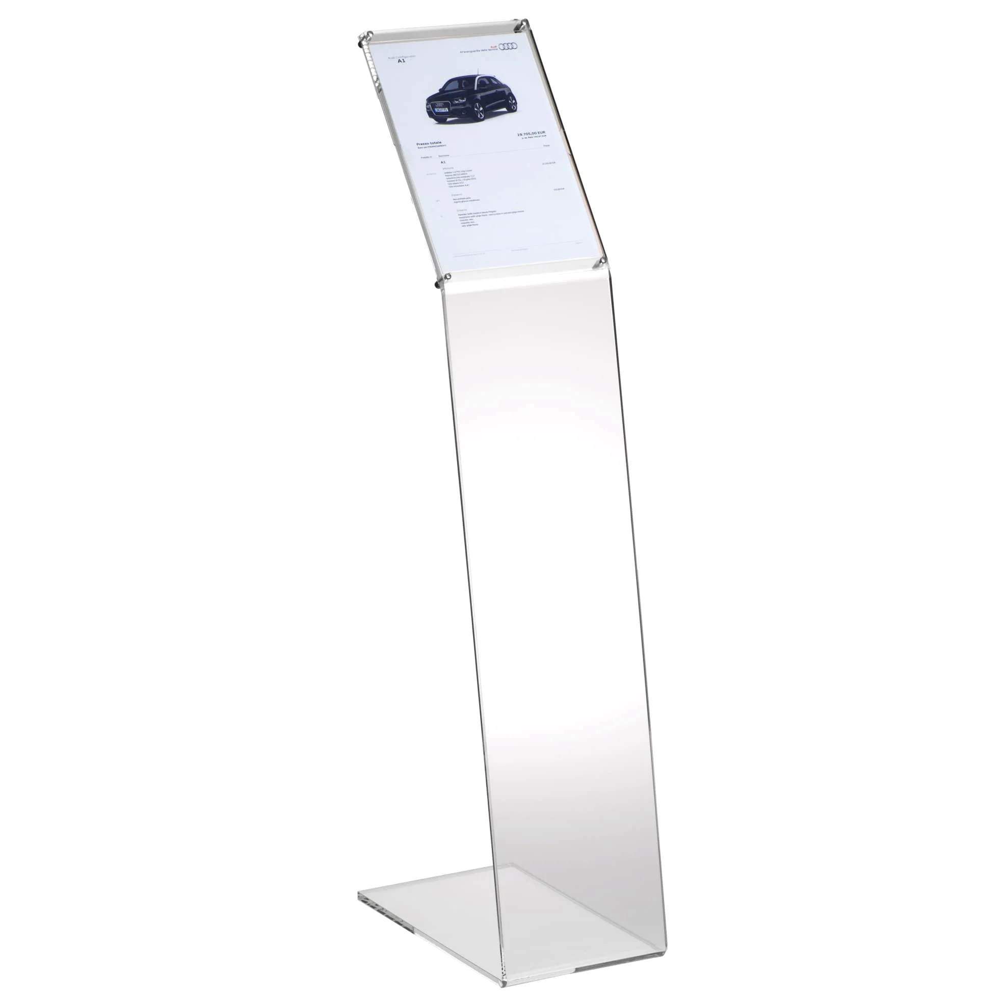 Tecnostyl, Leggio in Plexiglass Trasparente con Porta Avvisi Formato A4, Misure 22x30x108 cm