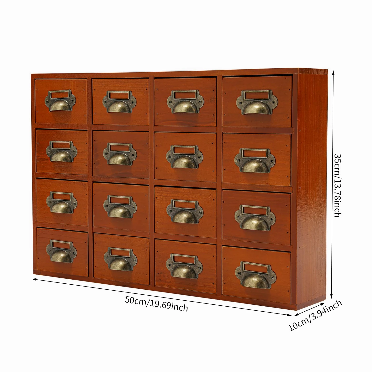 Armadietto da 16 cassetti in legno massello – Design vintage, portata 10 kg, organizer da scrivania per ufficio, casa, farmacia