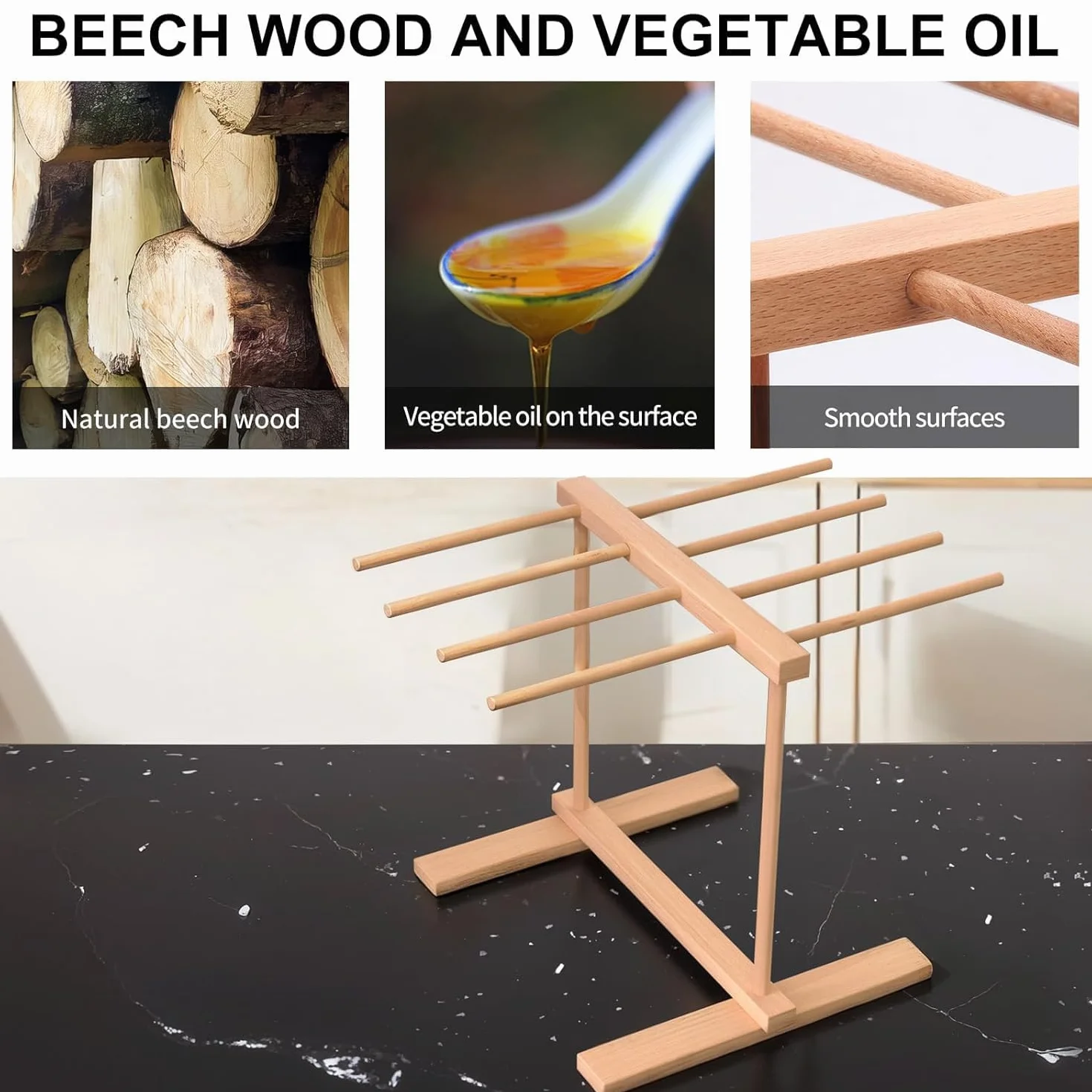 Asciugatrice per pasta in legno, supporto per pasta in legno con 8 rimovibili, asciugacapelli riutilizzabile per pasta