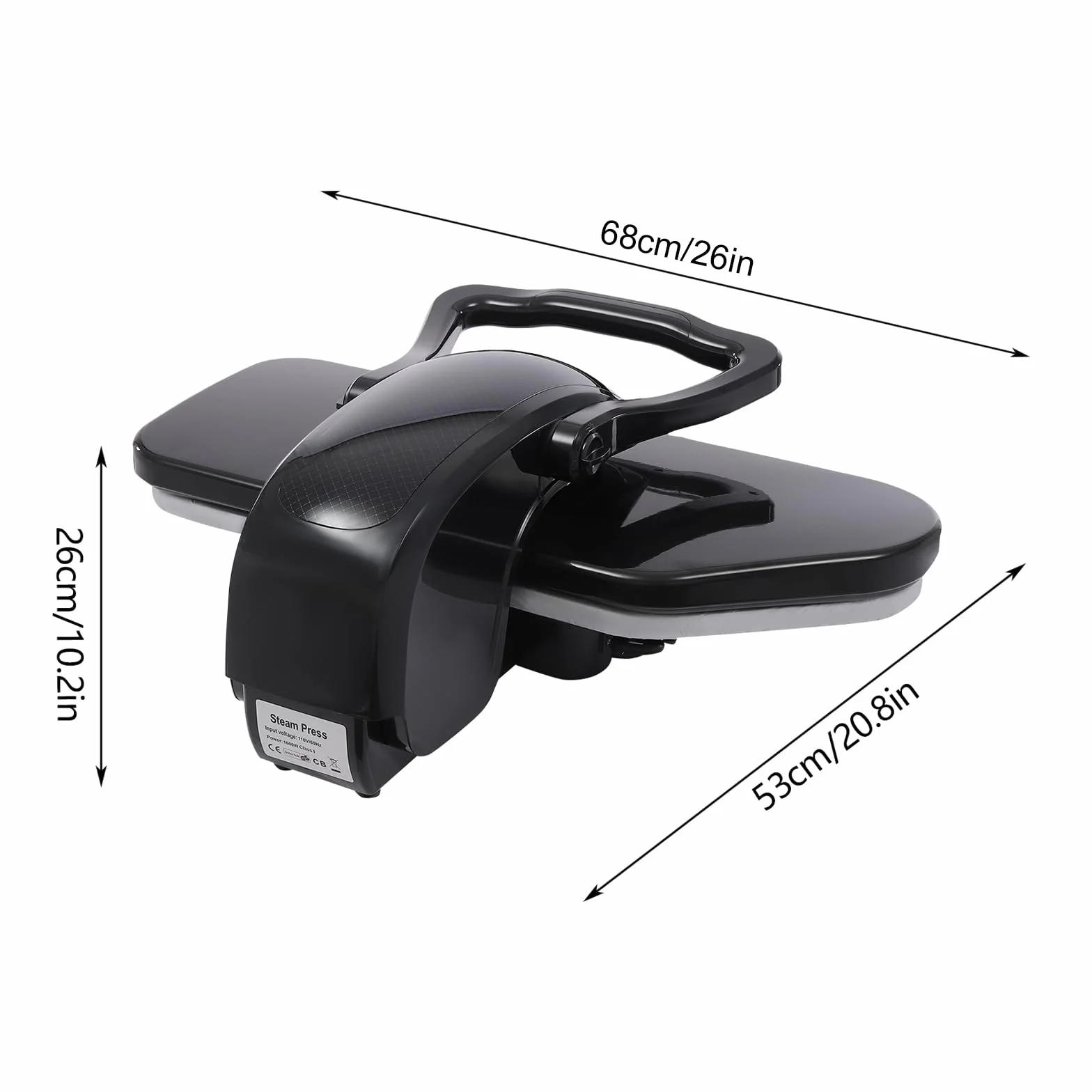 Pressa per ferro da stiro a vapore, con touch screen, per la casa, con capacità di 2200 W, 1 l, serbatoio per acqua in nylon, seta, cotone, lino (nero)