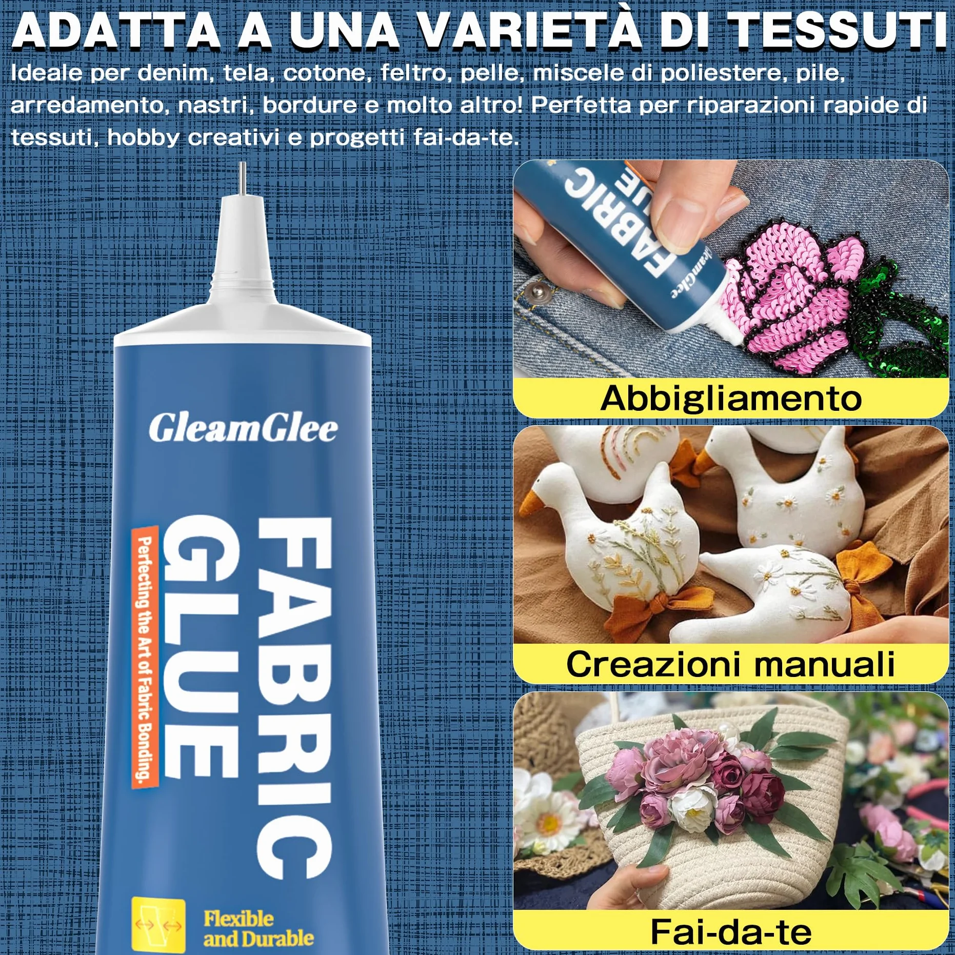 Colla per Tessuti 100 ml, Adesivo Tessile Extra Forte Permanente, Trasparente, Confezione da 2