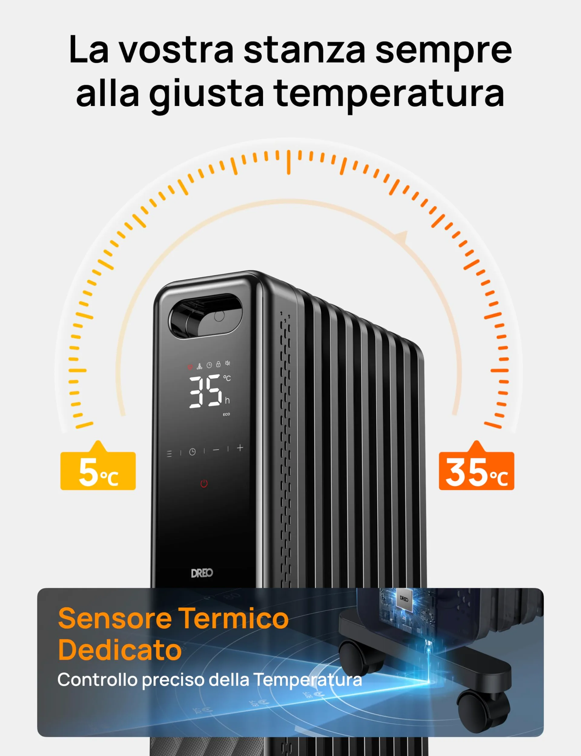 DREO Radiatore Elettrico Basso Consumo 2000W, Radiatore ad Olio 9 Elementi con Telecomando, 3 Livelli, 4 Modalità, Timer 24h, Protezione Surriscaldamento e Ribaltamento, Riscaldatore con Termostato