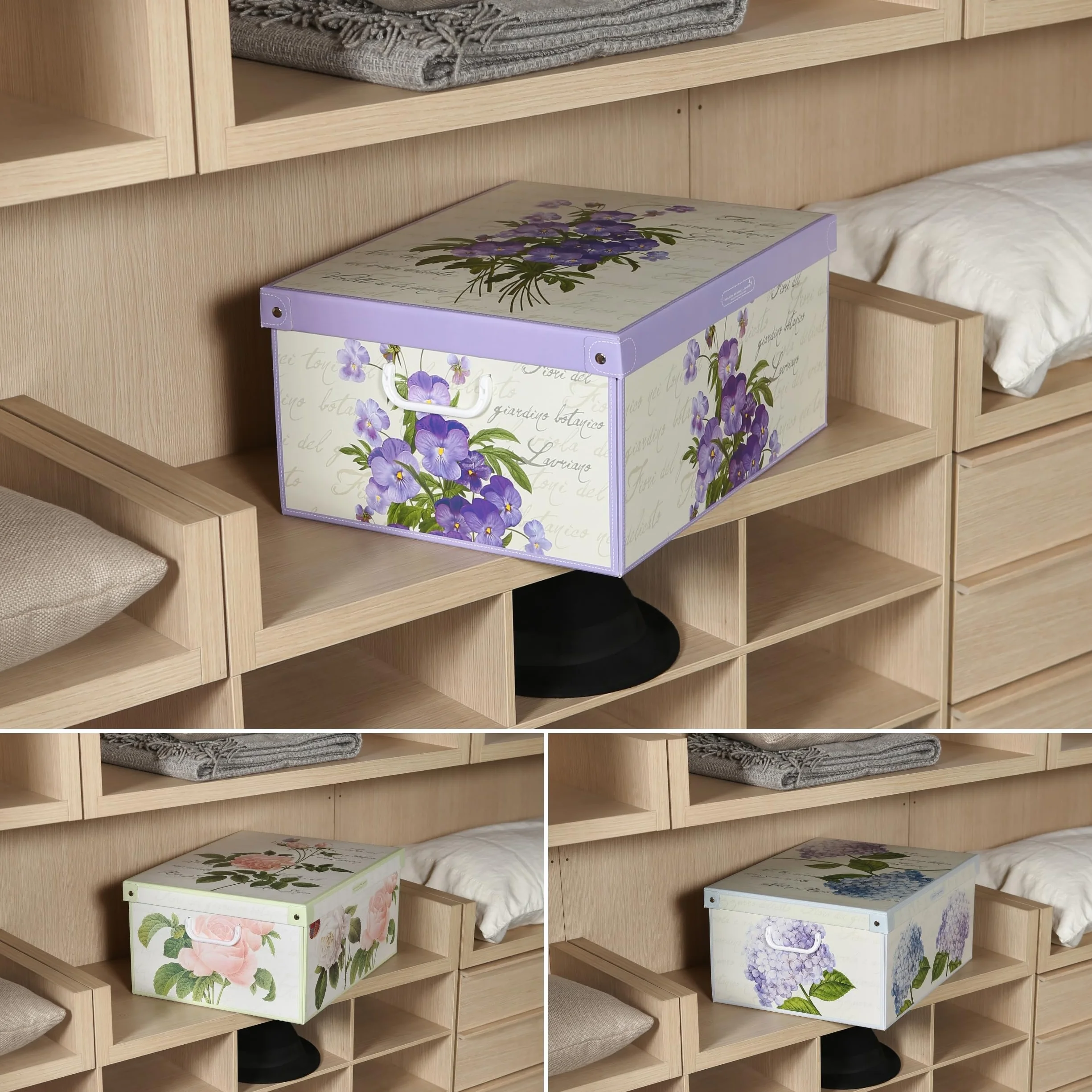 Lavatelli Set 6 Scatole armadio cartone floreali 39x50x24 cm Organizer salvaspazio