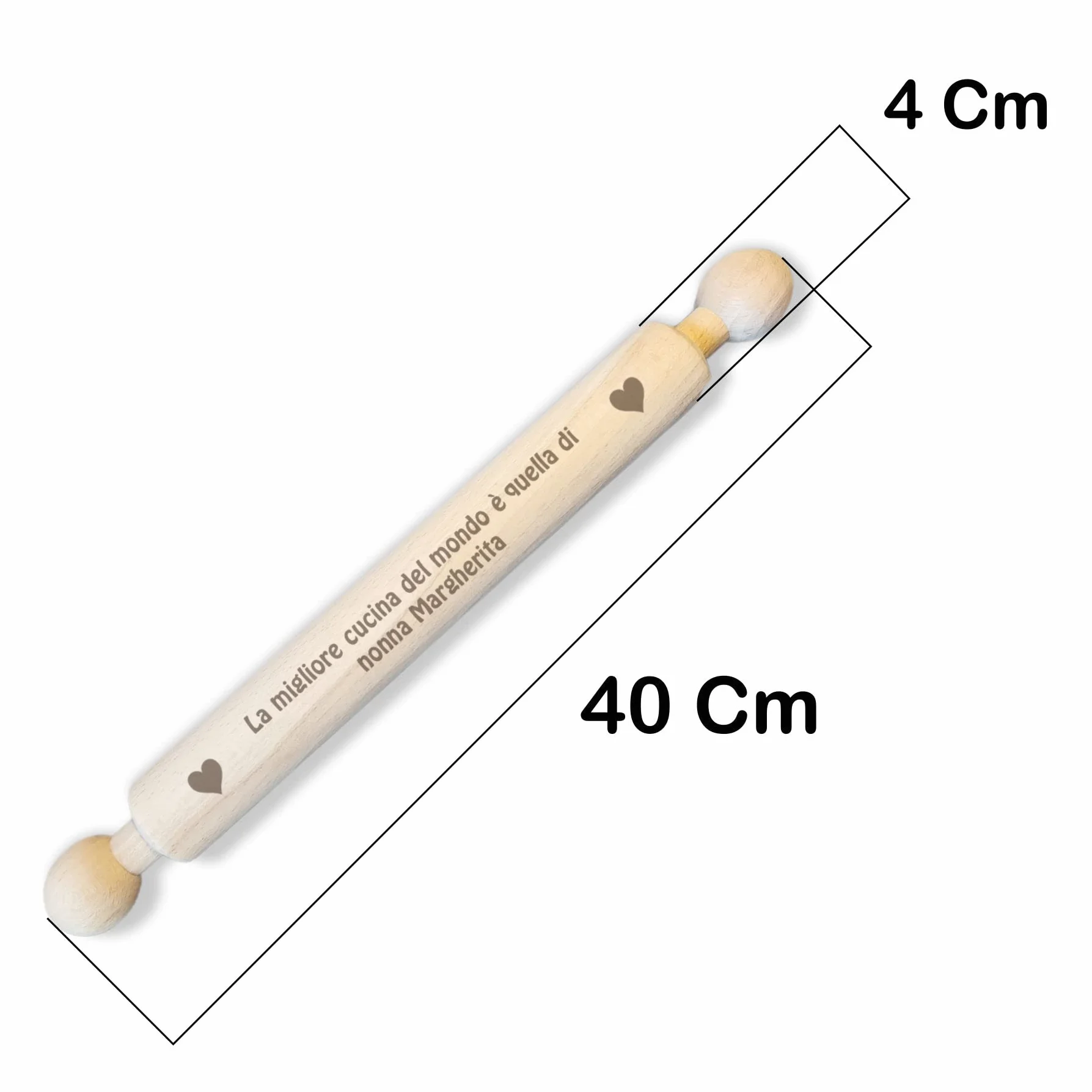 Personalizzato Mattarello legno 40 cm Idea regalo nonna compleanno Natale Festa dei nonni