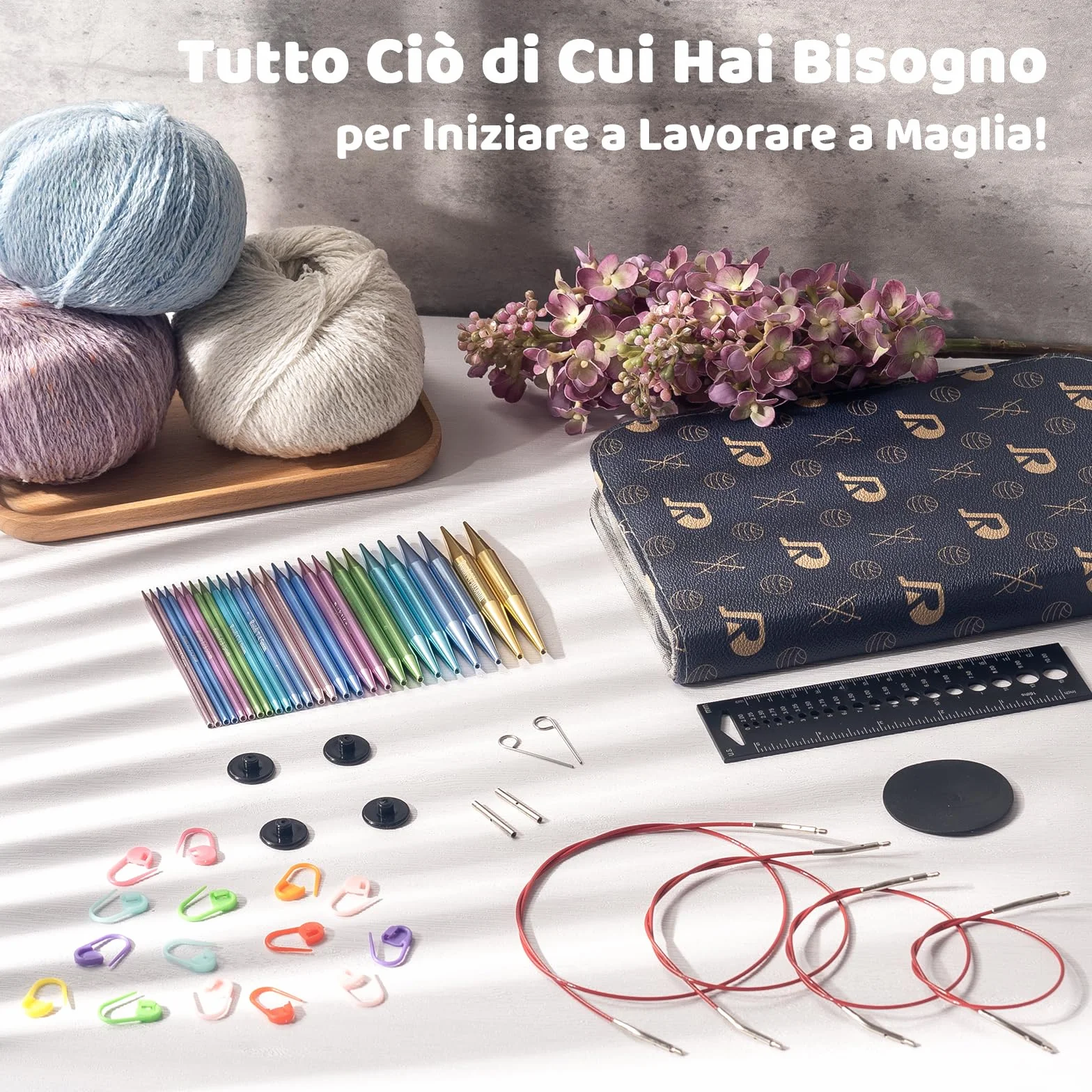RUIDI Set di Ferri da Maglia Circolari Intercambiabili in Alluminio Leggero, 13 Paia (10cm), 2,75mm-10mm con Custodia