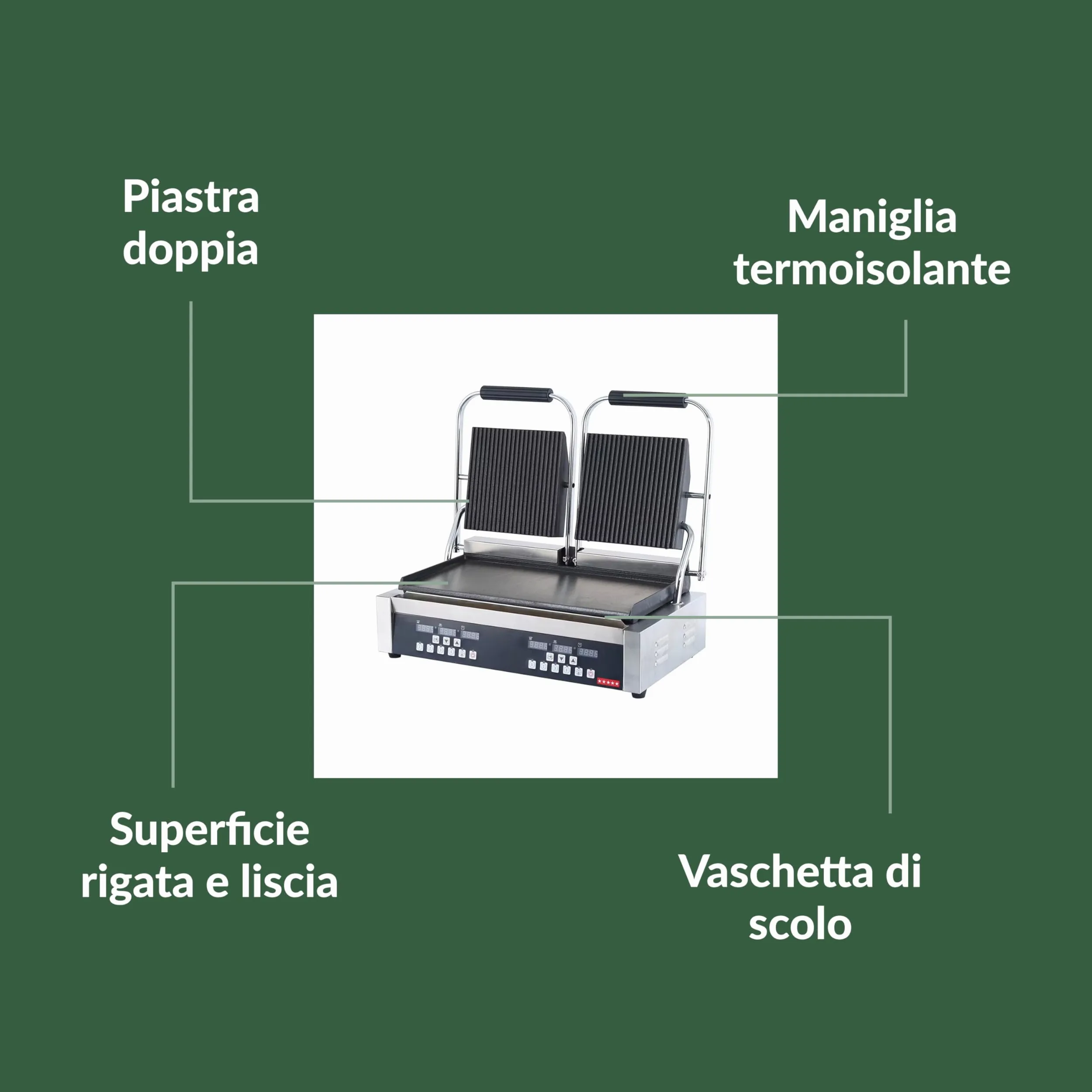 Ristoattrezzature - Piastra Panini Digitale Doppia - Rigata/Liscia - Griglia Professionale per Ristoranti e Bar - 57x37x21 cm - 3.6 kw