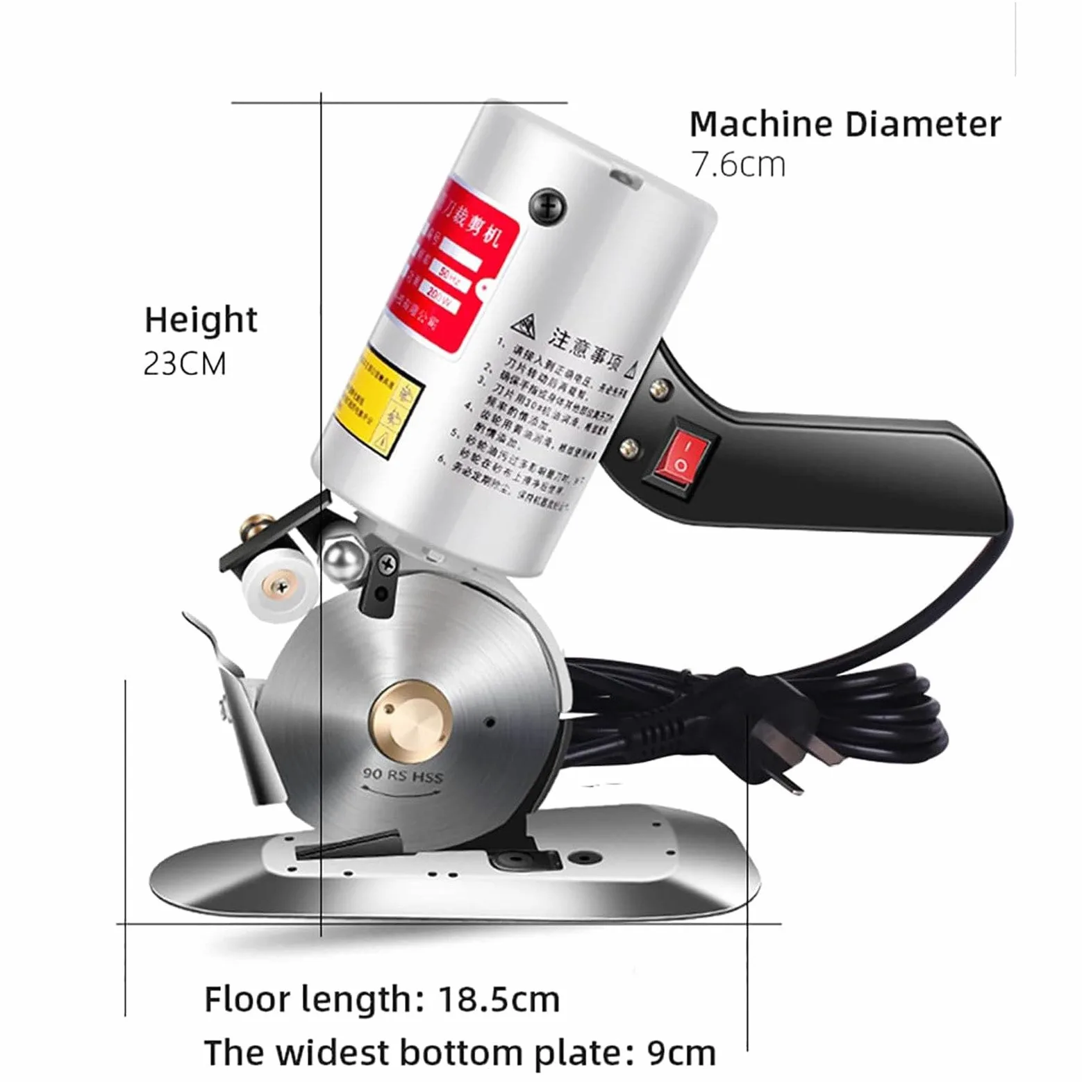 Taglierina Elettrica per Tessuti Da 200 W - Dispositivo Di Protezione Silenzioso/Sollevabile, Taglierina Rotativa per Cucire + Lama Rotante Da 90 Mm, Spessore Di Taglio: ≥ 3 Cm