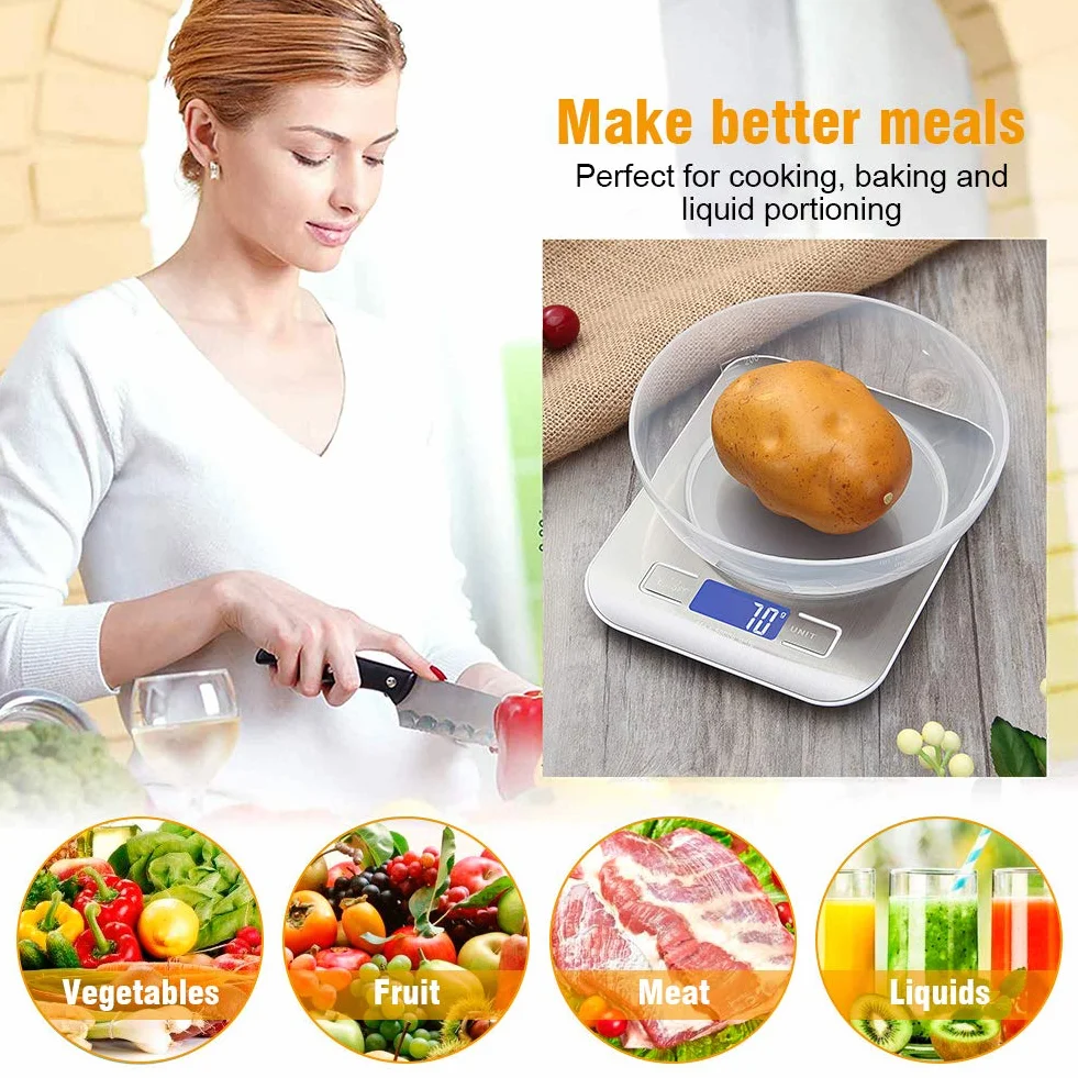 GRIFEMA GA2002 Bilancia da Cucina Smart Digitale con Funzione Tare, 5kg/11 lbs Professionale Alta Precisione