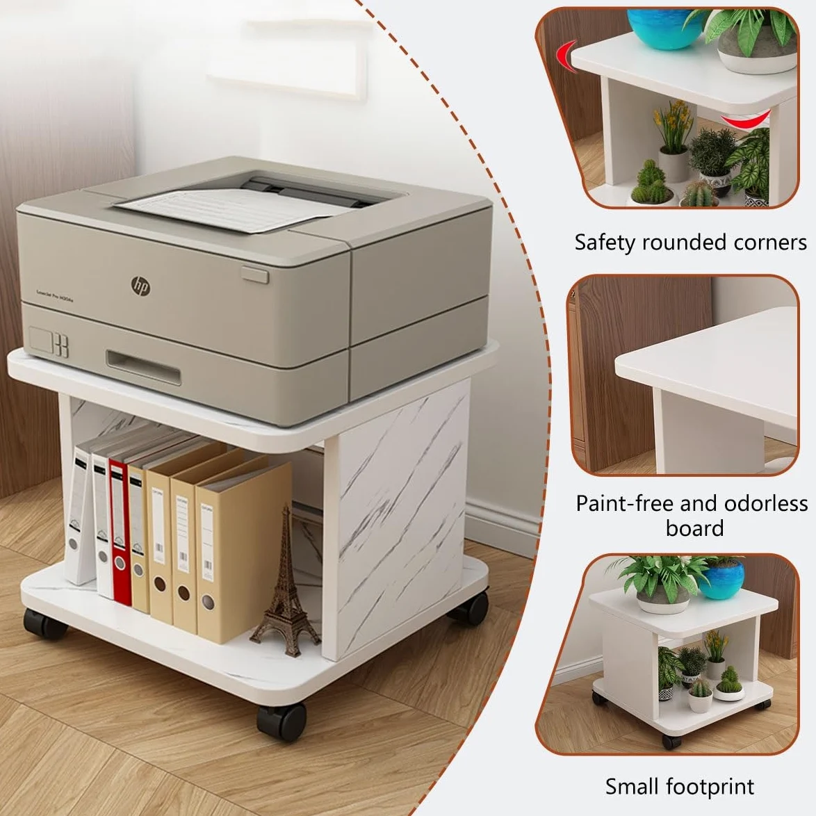 Supporto Stampante da Sotto Scrivania con 4 Ruote, Tavolo Stampante a 2 Ripiani, Mensola Piccola e Compatta, Salvaspazio per Ufficio e Casa(Light Brown)