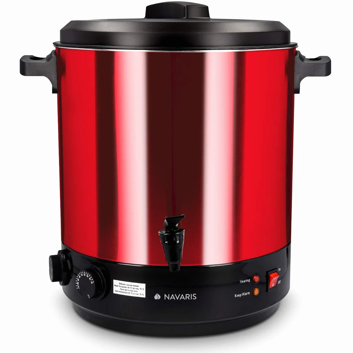 Navaris Macchina per conserva elettrica 1800W - Pentola conserve 27l con rubinetto - Bollitore distributore bevande calde in acciaio inox - rosso