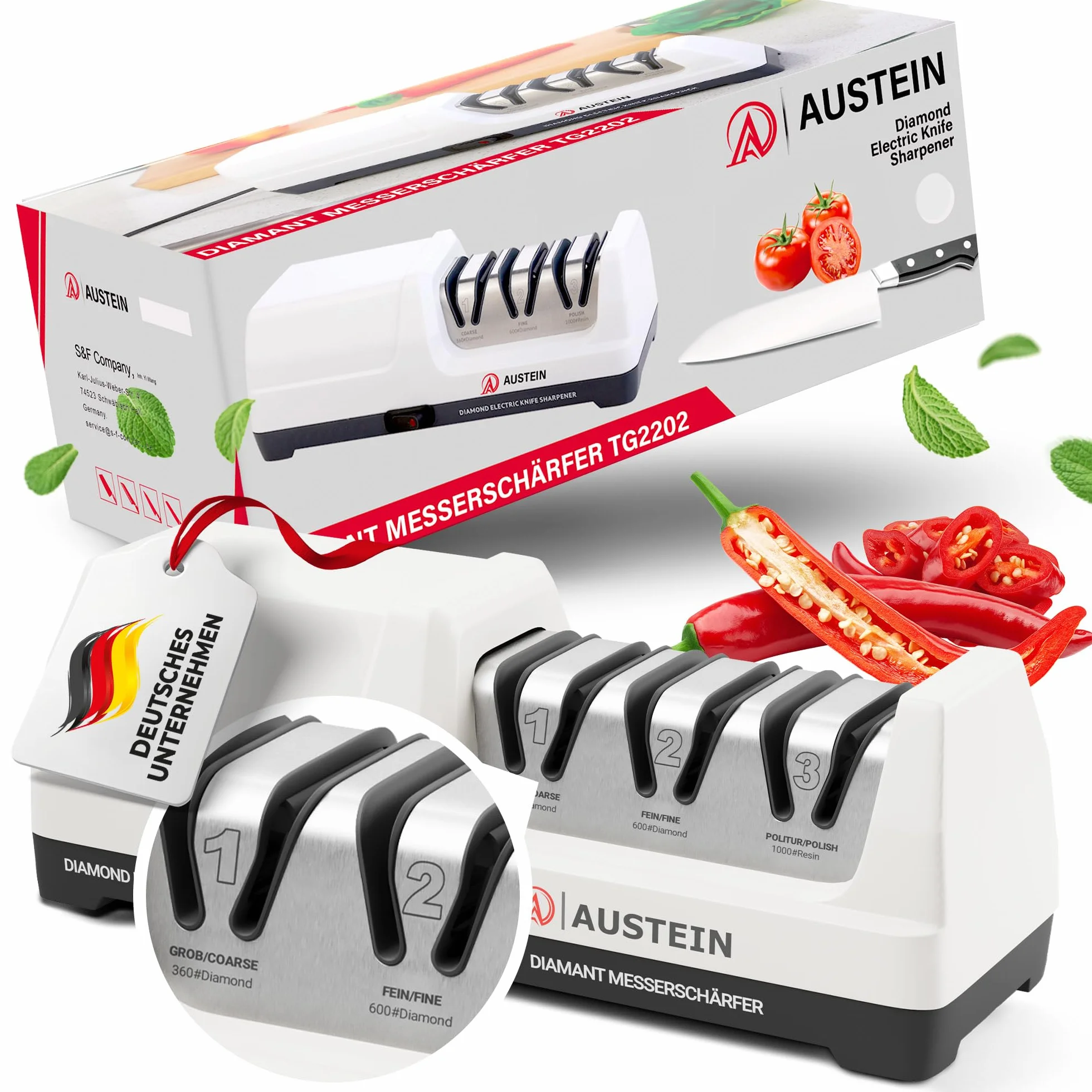 AUSTEIN Affilacoltelli Elettrico Professionale TG2202 Diamante Mole Monocristalline Motore Silenzioso