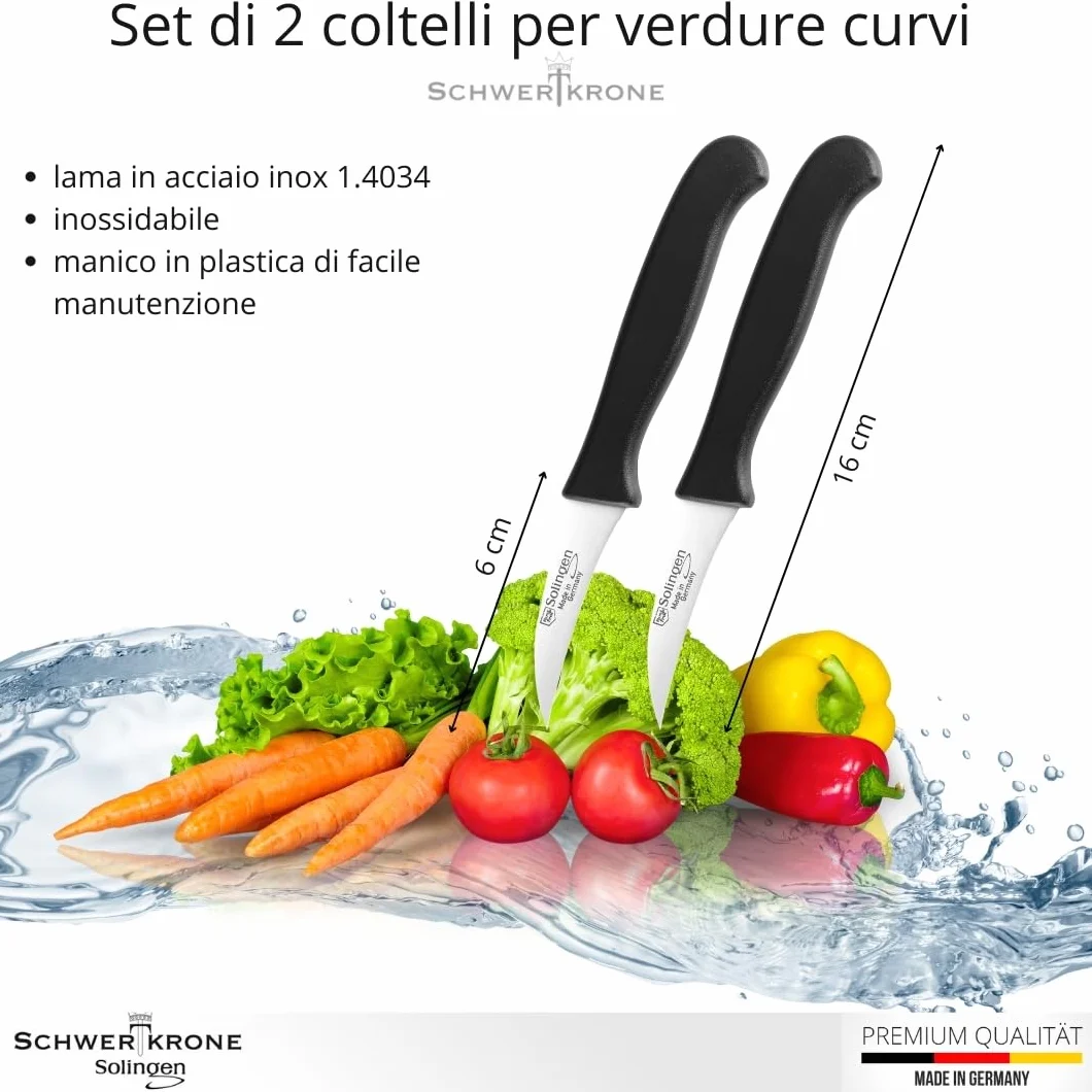 Schwertkrone Coltelli da Cucina Solingen Acciaio Inox Spelucchino Curvo
