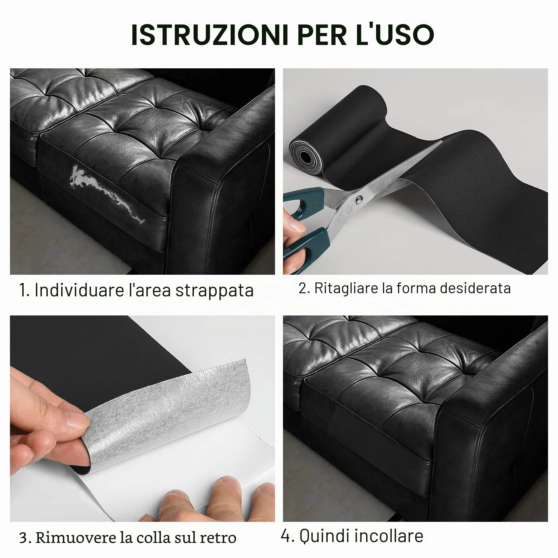 YAFLC Patch di Riparazione in Pelle, 10x160cm Pelle Adesiva per Divani, Sedili Auto, Mobili, Borse, Giacche Nero