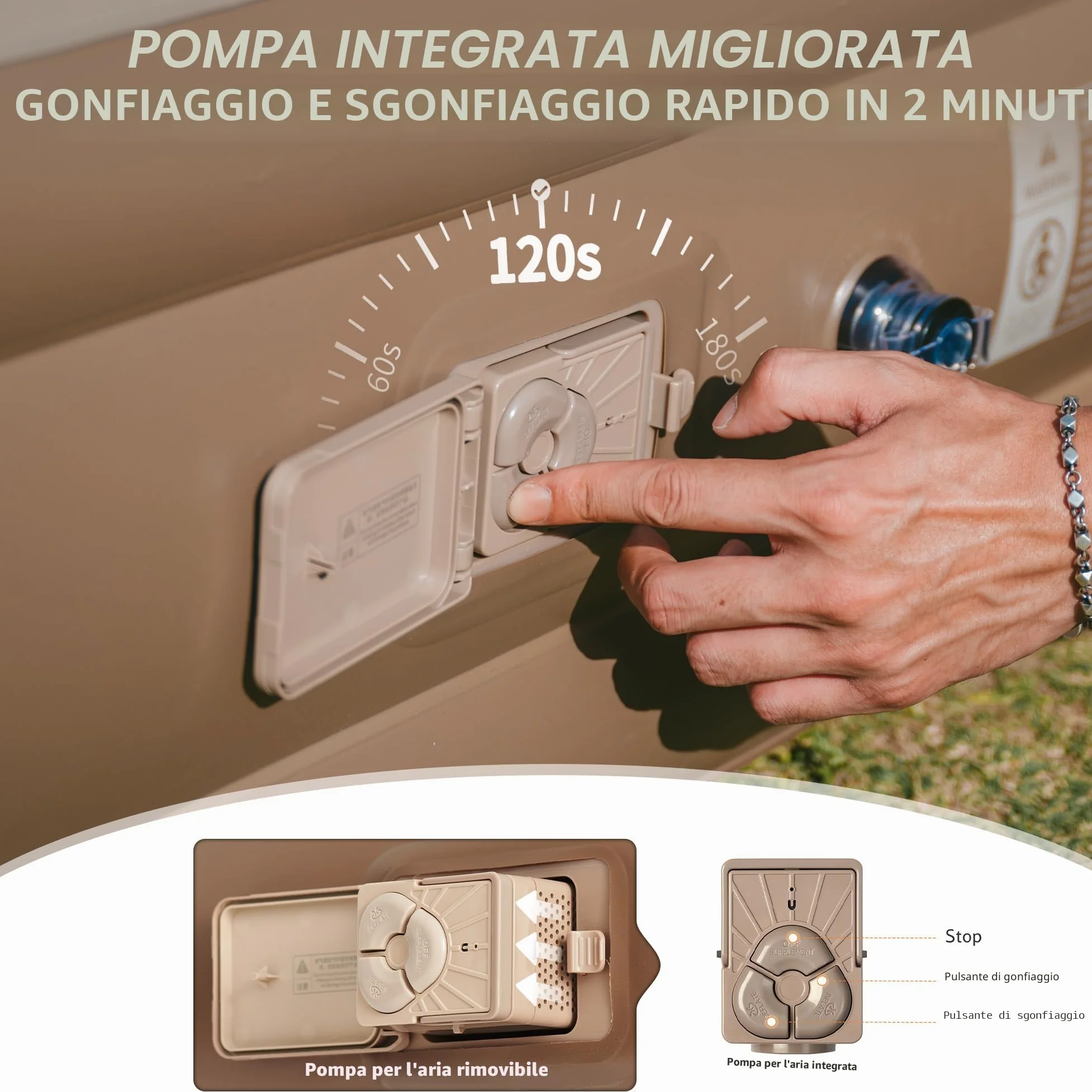 Naturehike Materasso Gonfiabile Triplo con Pompa Integrata Ricaricabile - 200x180x45cm Letto Gonfiabile Autogonfiante per Campeggio e Casa - Materassino Campeggio Portatile e Resistente