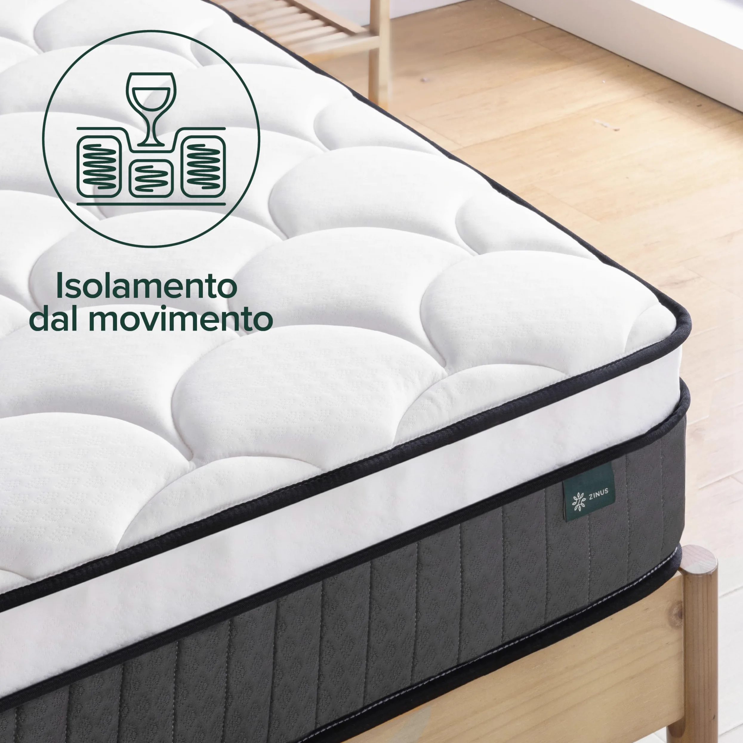 Zinus Materasso Singolo 80x190 cm - Hybrid - Altezza 25 cm - Tight Top - Materasso Memory Foam e Molle Insacchettate - Certificato OEKO-TEX - Comfort Ergonomico